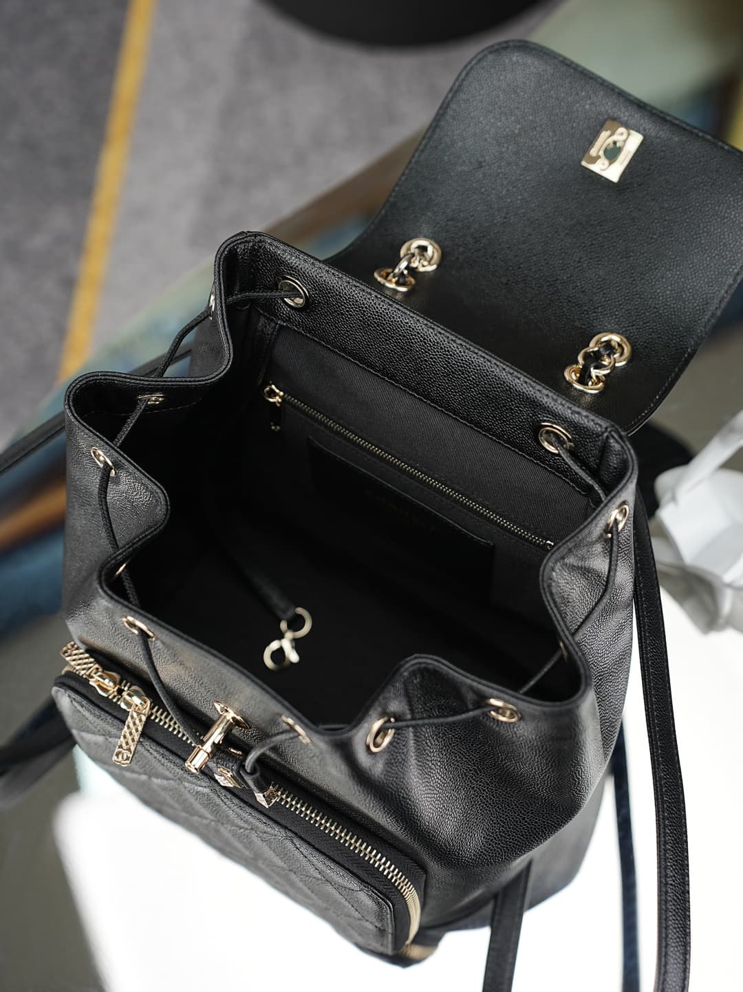 Chanel Small Business Affinity Duma Backpack Grained Calfskin&Gold-Tone Metal Black AS3531 A