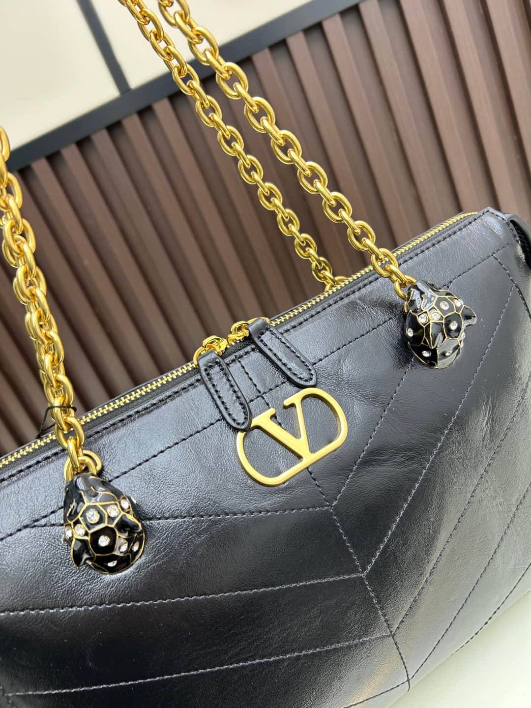 Valentino VLogo Garavani Panthea Shoulder Bag Black Leather Mid
