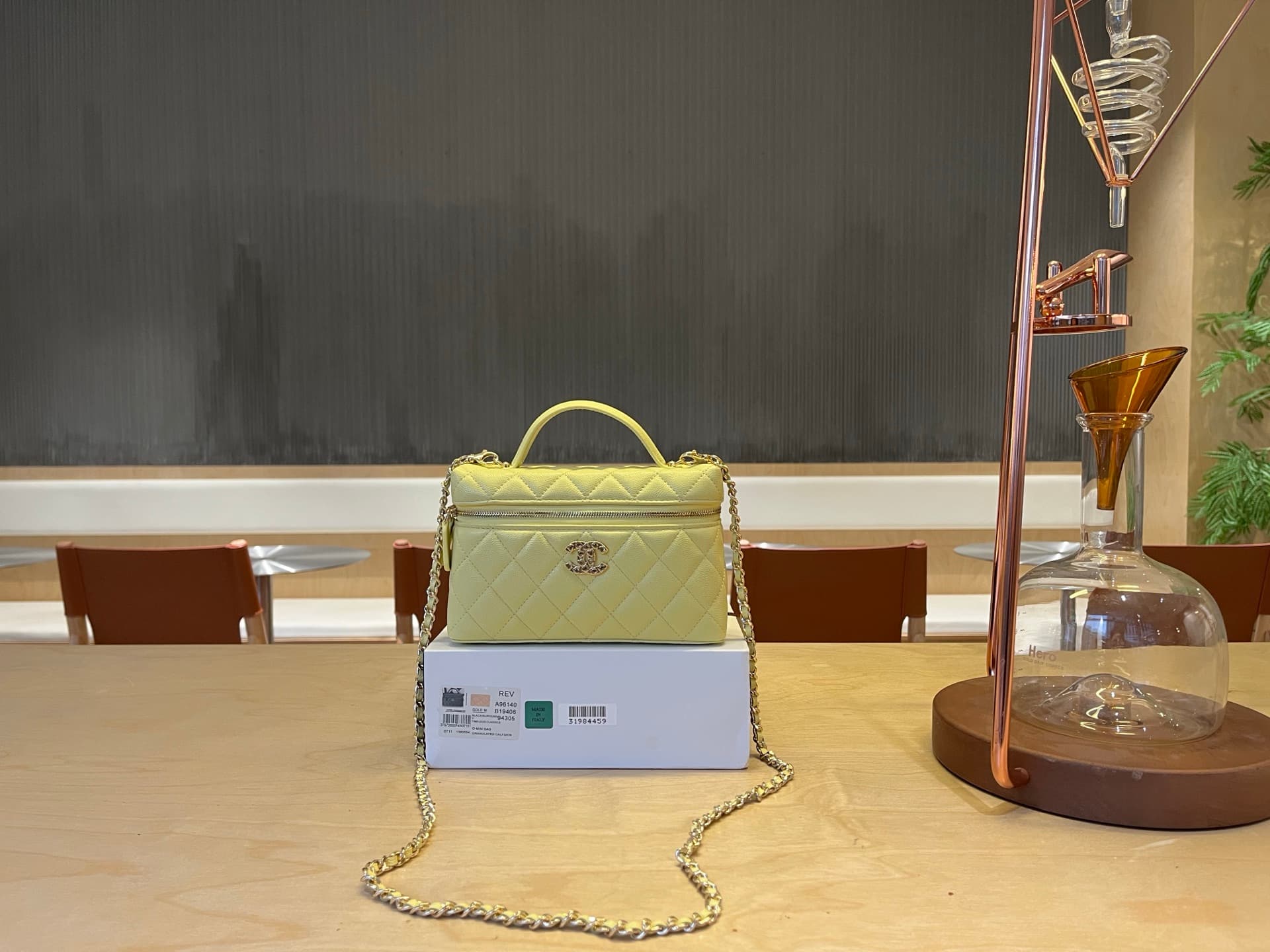 Chanel Vanity with Chain Grained Shiny Calfskin & Gold-Tone Yellow A96140 A