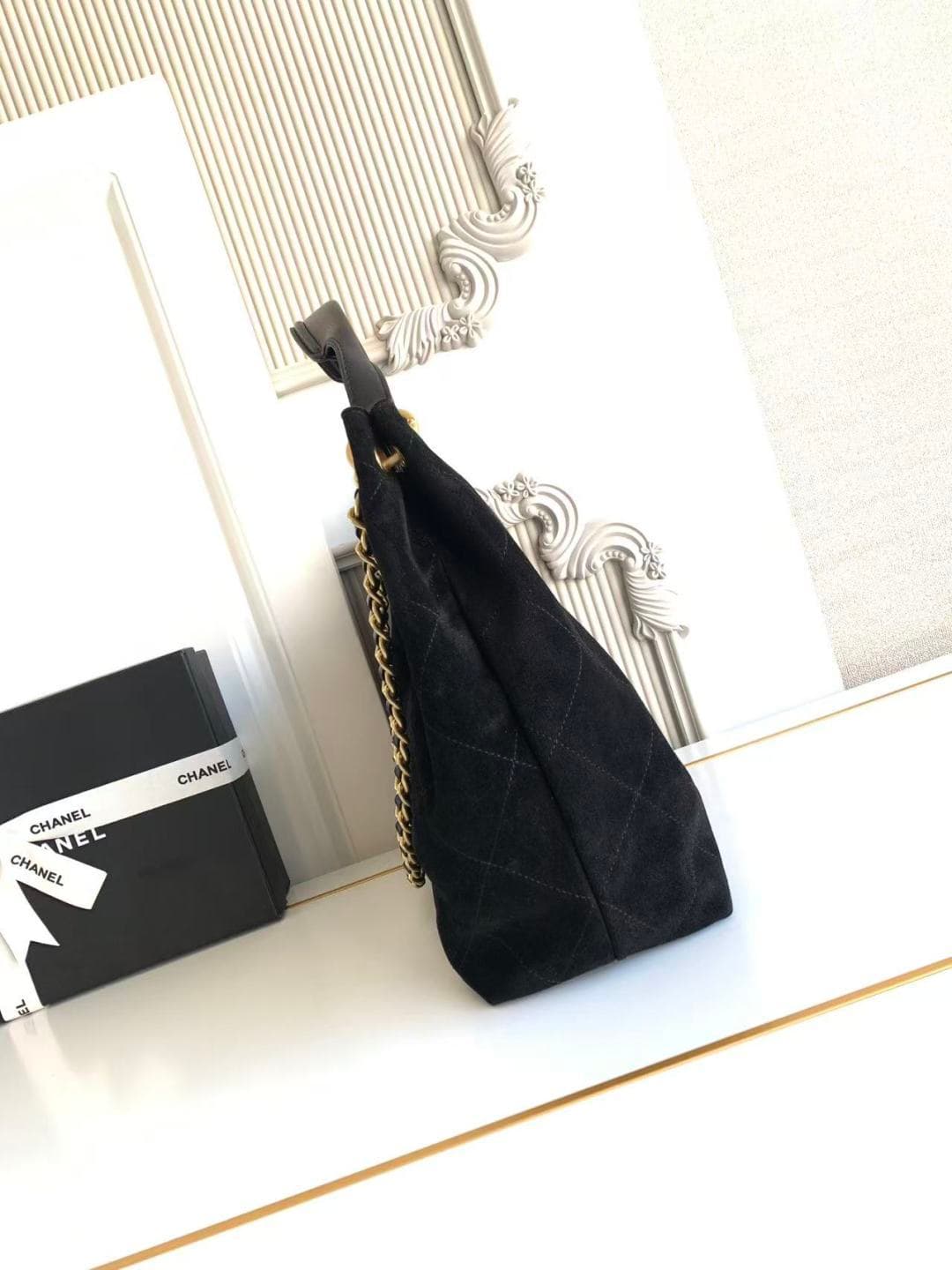 Chanel Hobo Bag Suede Calfskin& Gold-Tone Metal AS5978 Black A
