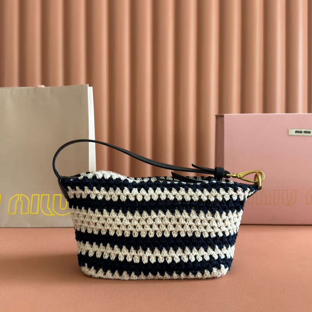 Miu Miu Stripe Crochet Cotton Pouch 5NE841 High