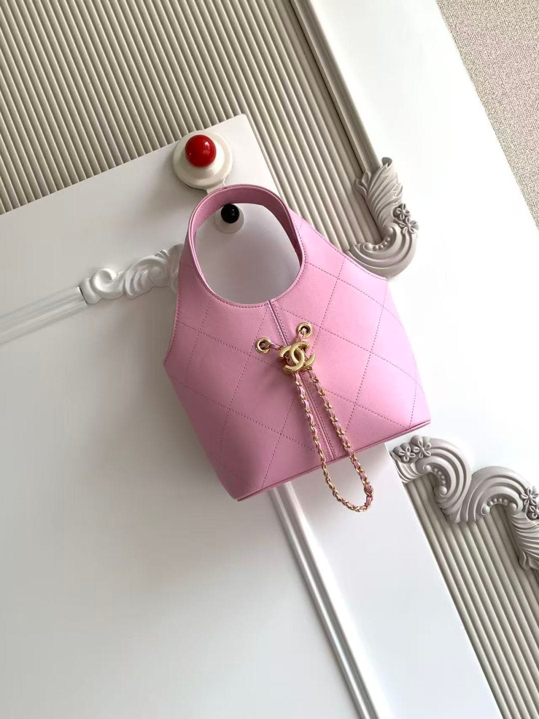 Chanel Small Shopping Bag Pink Leather & Gold-Tone Metal AS6132 A