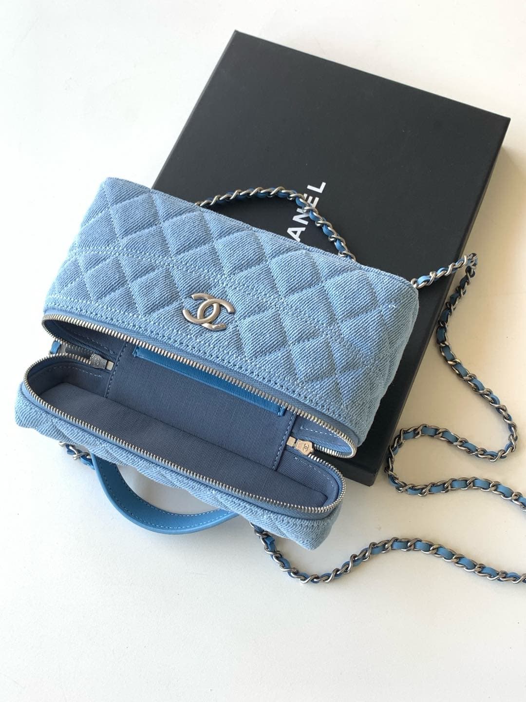 Chanel VANITY WITH CHAIN AP4407 Denim & Anti Silver-Tone Metal Blue High