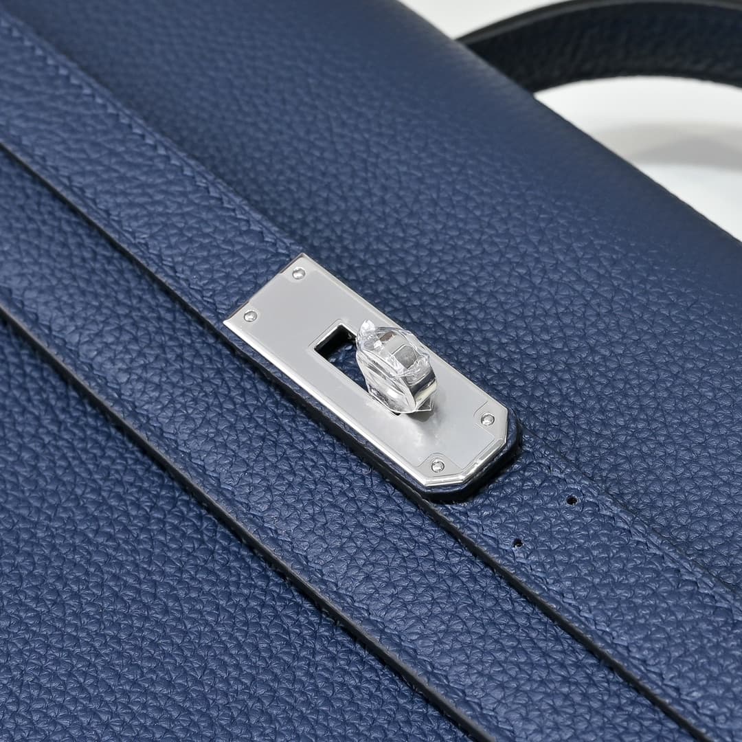 Hermes Kelly depeches Togo 36 briefcase In Navy blue Metal CalfskIn WAX High
