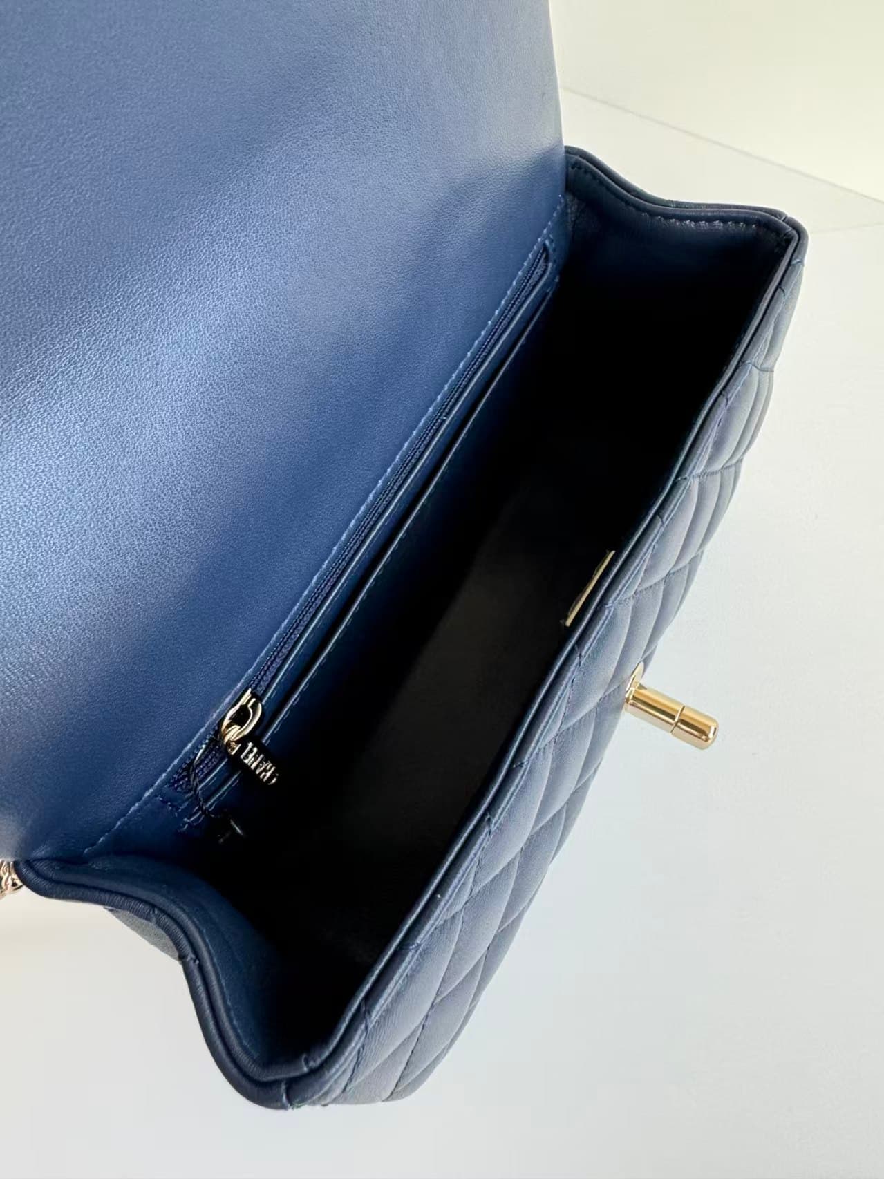 Chanel Mini Flap Bag with Top Handle Lambskin& Gold-Tone Metal Navy Blue A