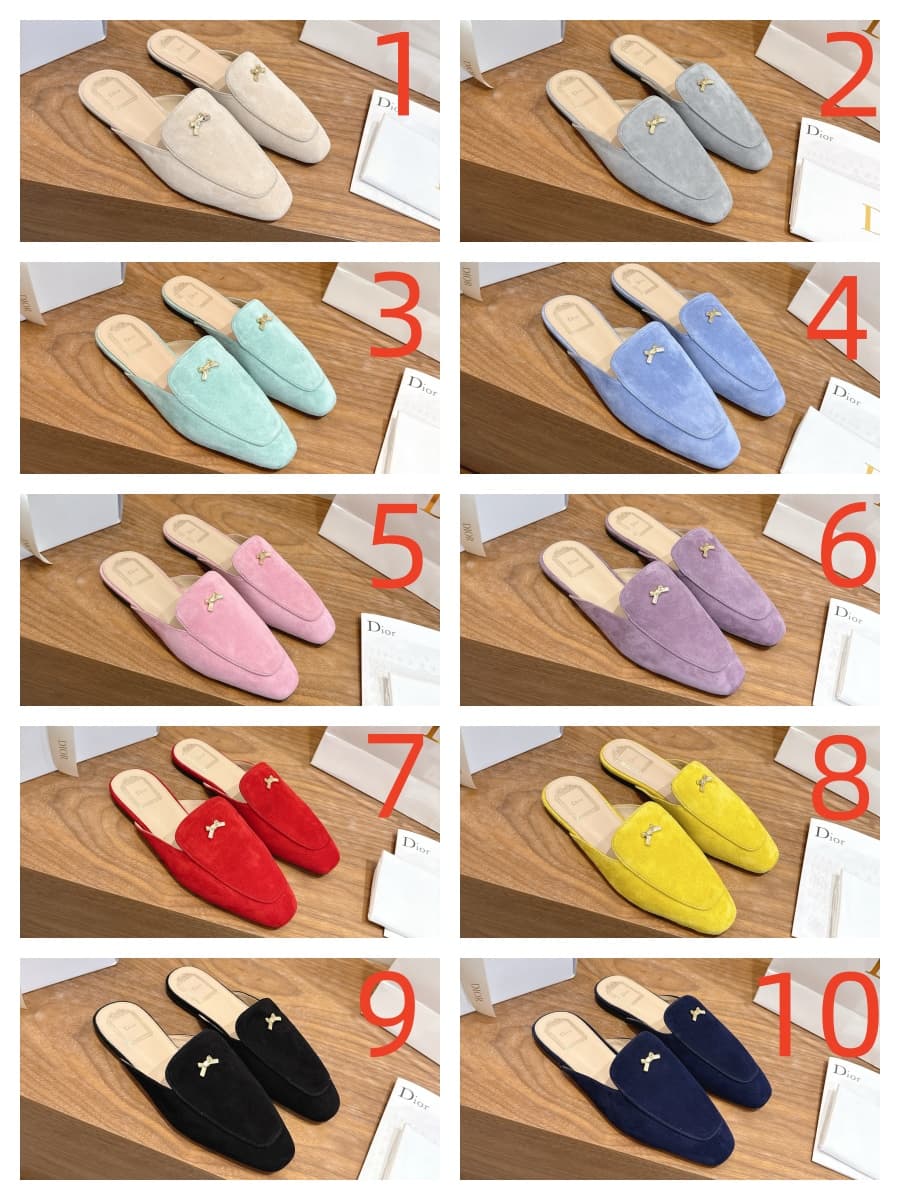 Dior Suede Goatskin Baby Bow Mules
