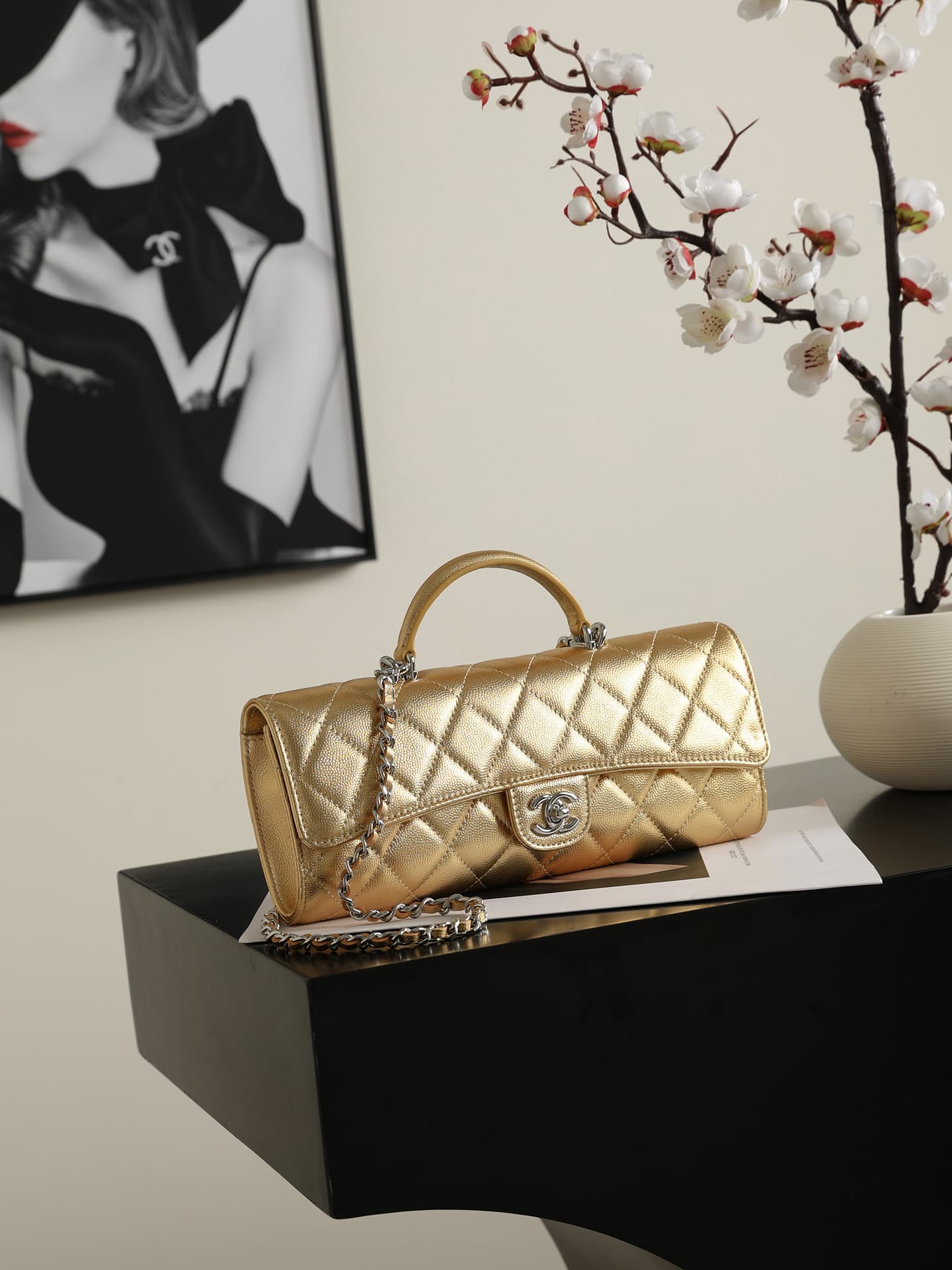 Chanel Clutch with chain Grained Calfskin & Silver-Tone Metal Gold AP5280 A