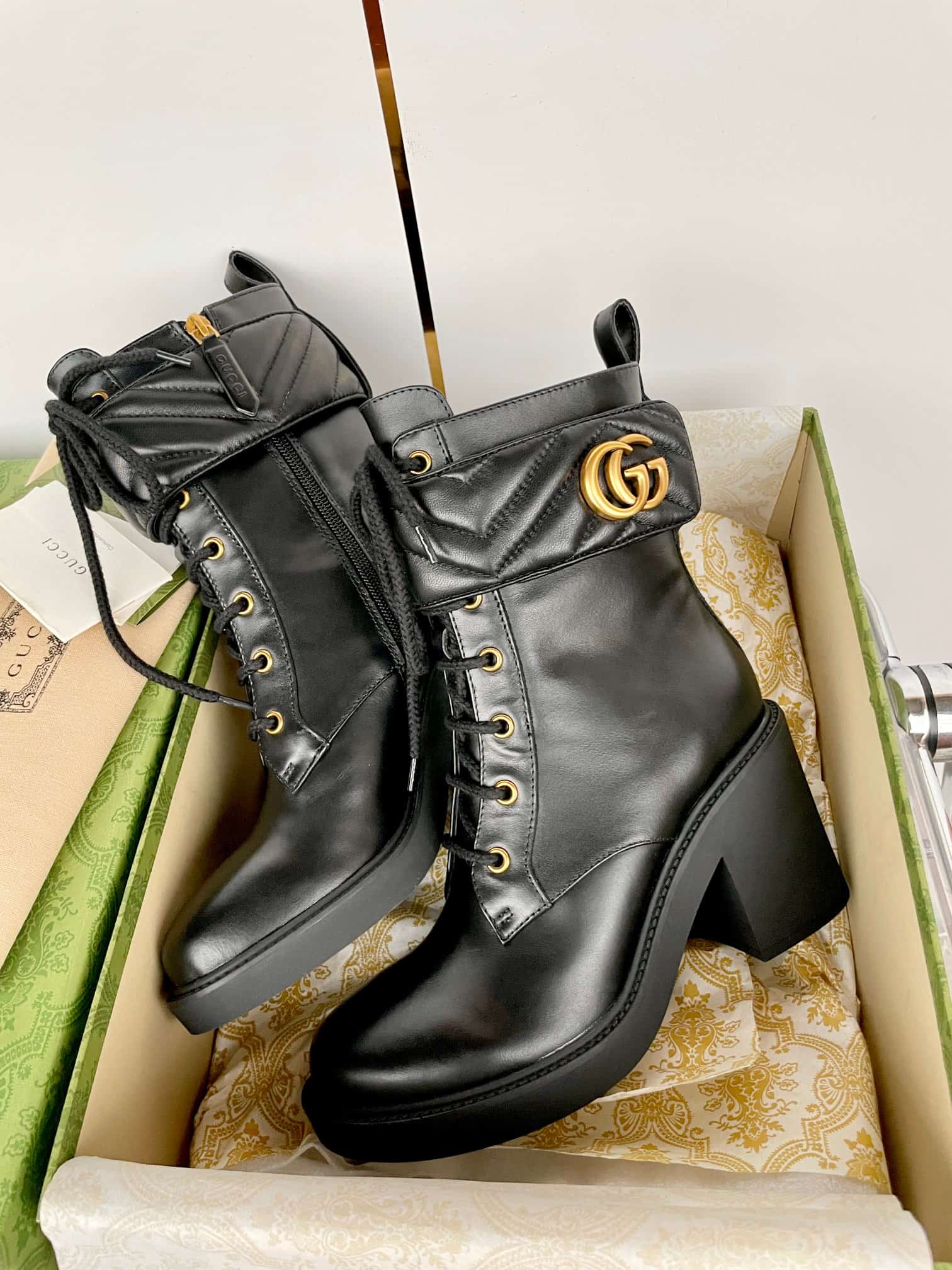 Gucci Double G Leather Boots Shoes Women