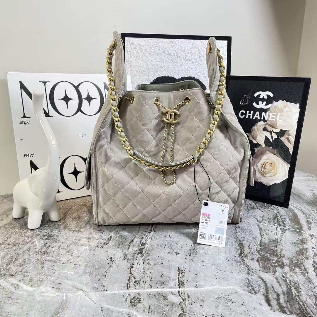 Chanel 25 Medium Hobo handbag AS5311 Suede & Gold-tone Metal Grey High