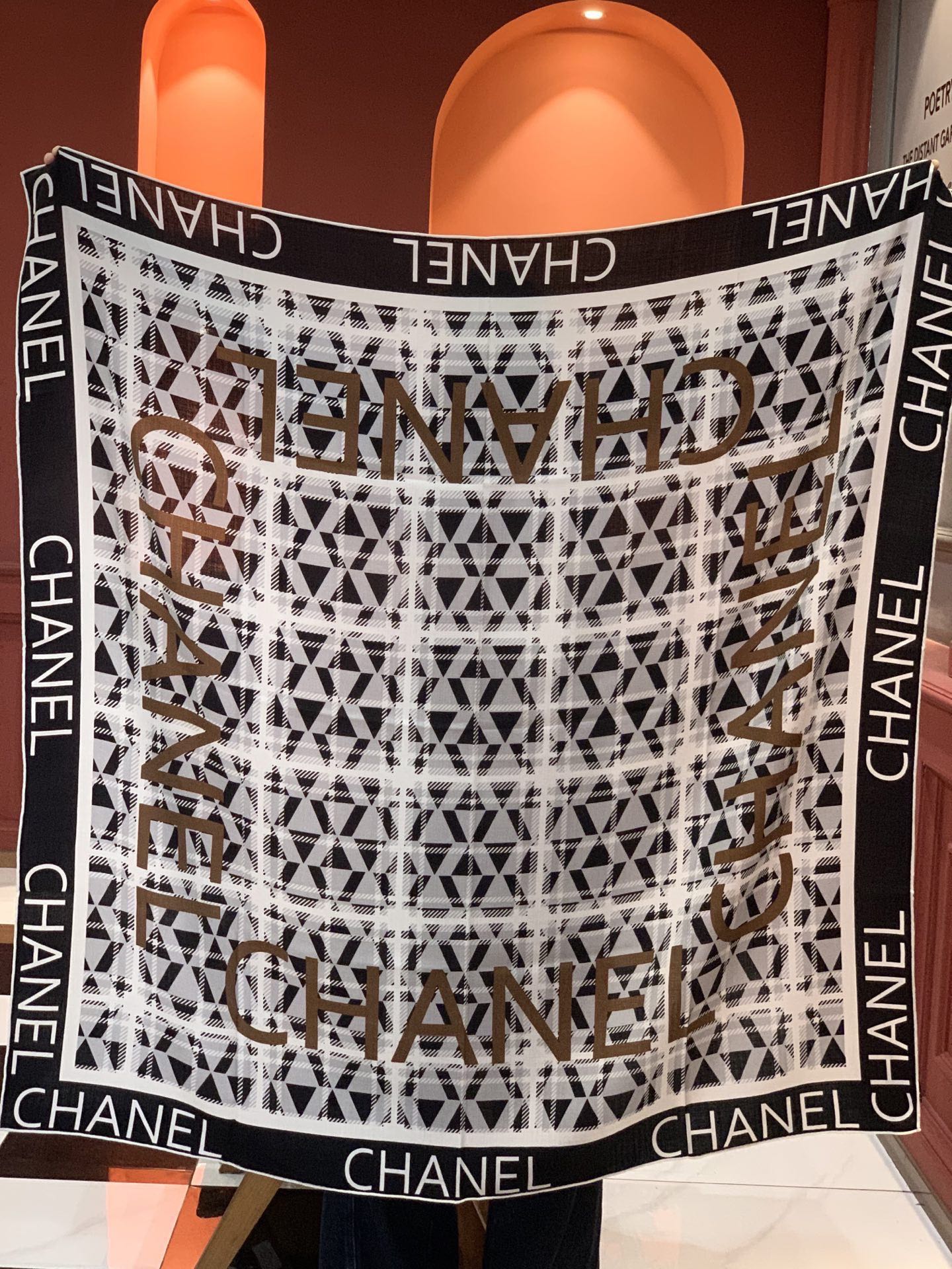 Chanel logo print silk scarf