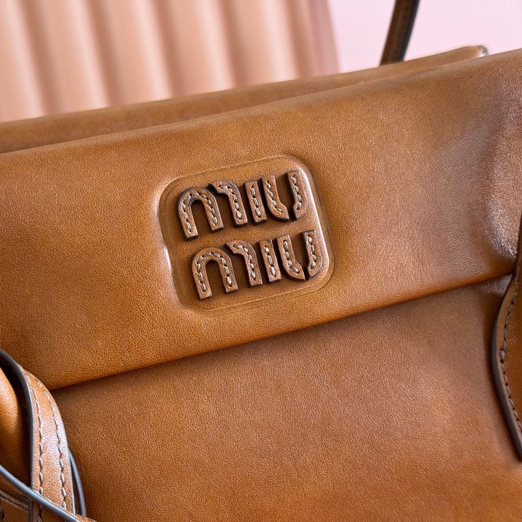 Miu Miu Solitaire shiny Calfskin leather bag brown 5BA302 High