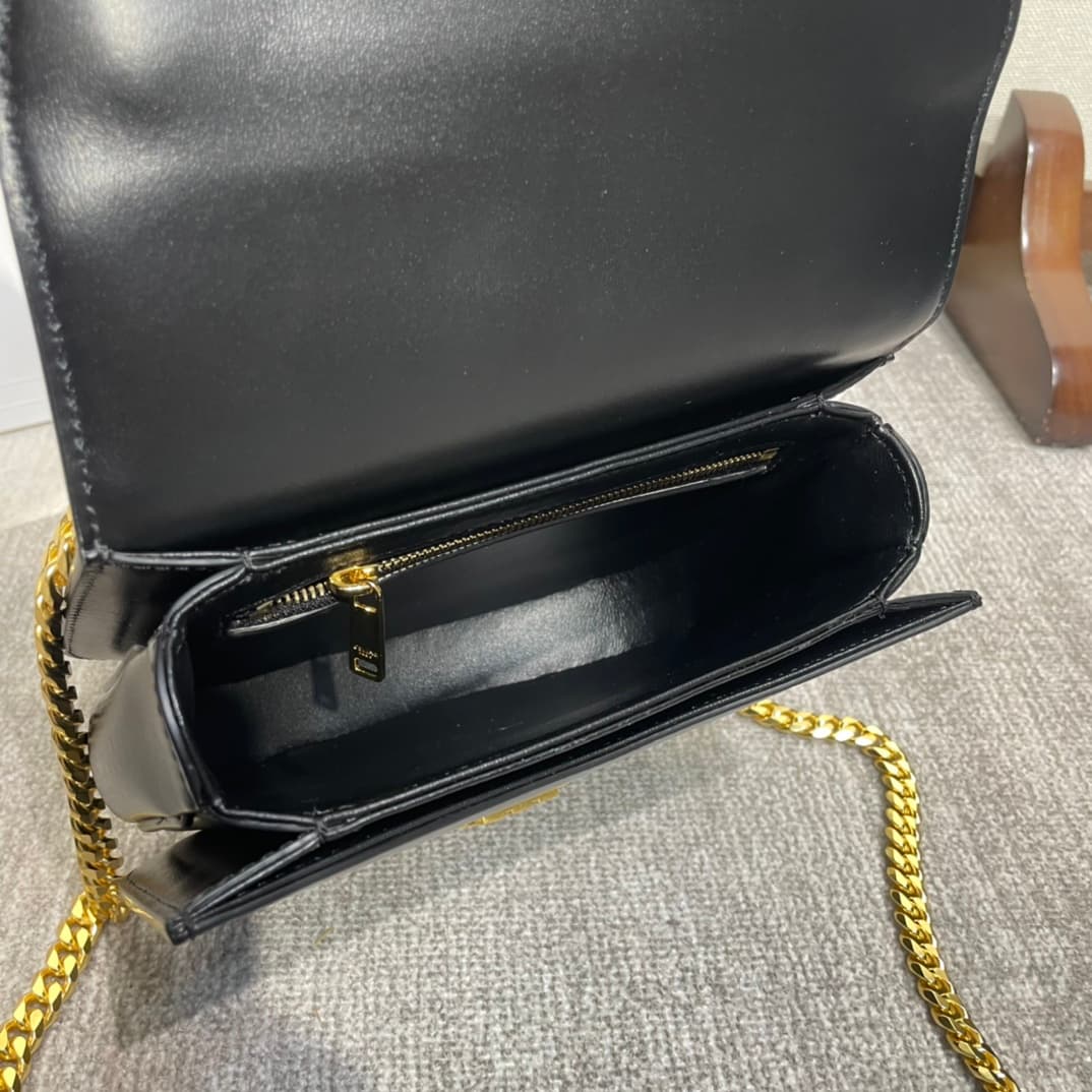 Celine Teen Besace Clea Bag in Shiny Black Calfskin Leather High