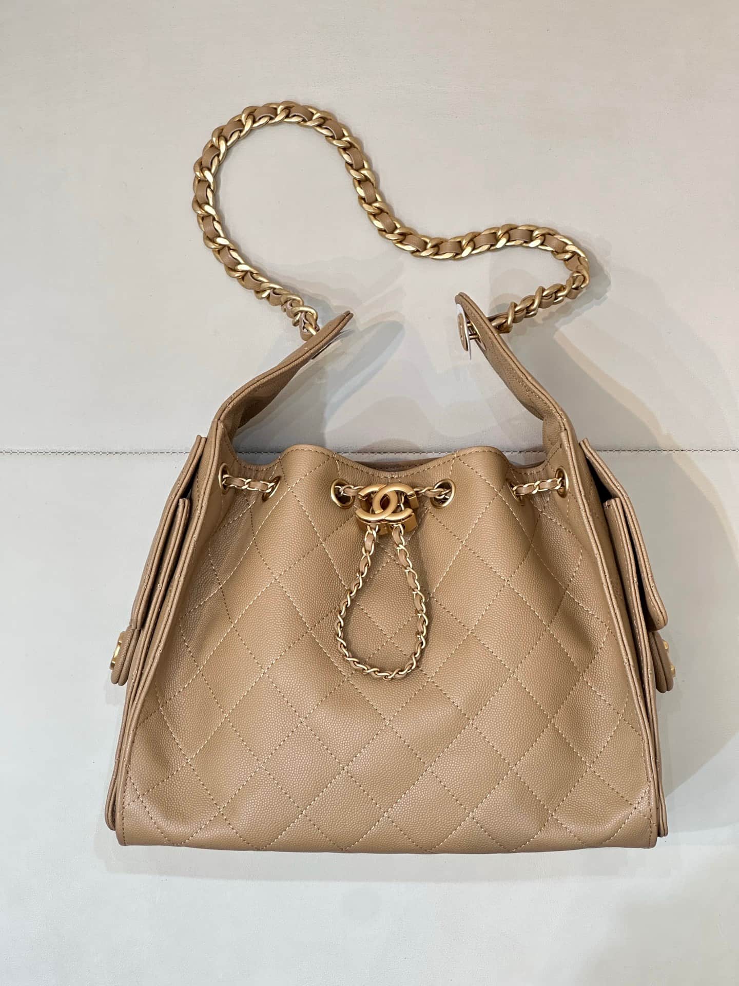 Chanel 25 Small Hobo handbag AS5293 Grained Calfskin & Gold-tone Metal Beige TOP