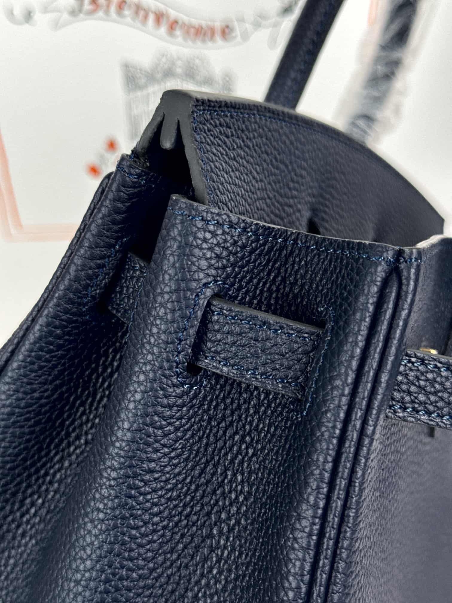 Hermes Birkin 25/30 Bag Togo Calfskin Leather Bleu Obscur High
