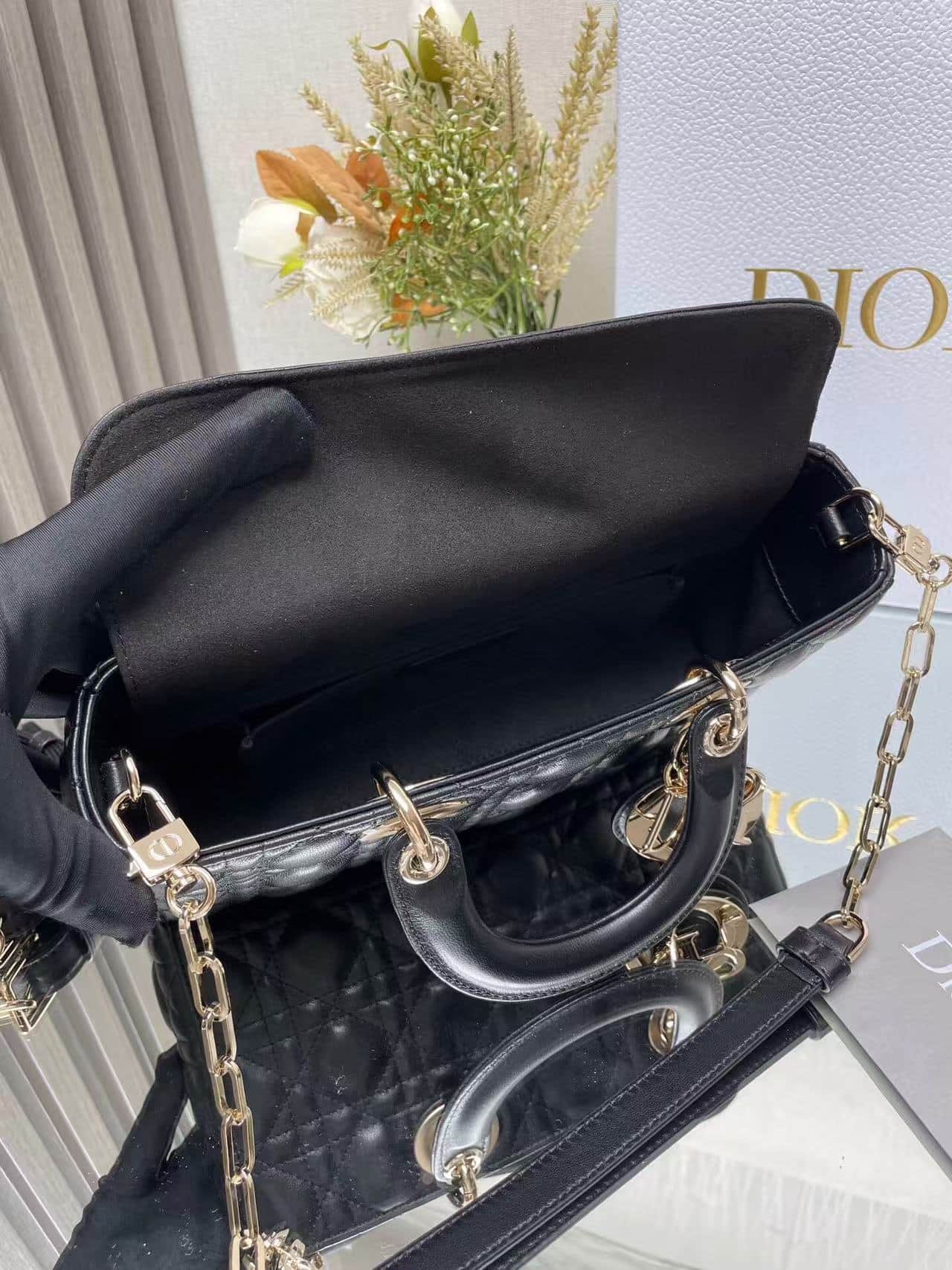 LADY D-JOY BAG MEDIUM Cannage Lambskin Black High