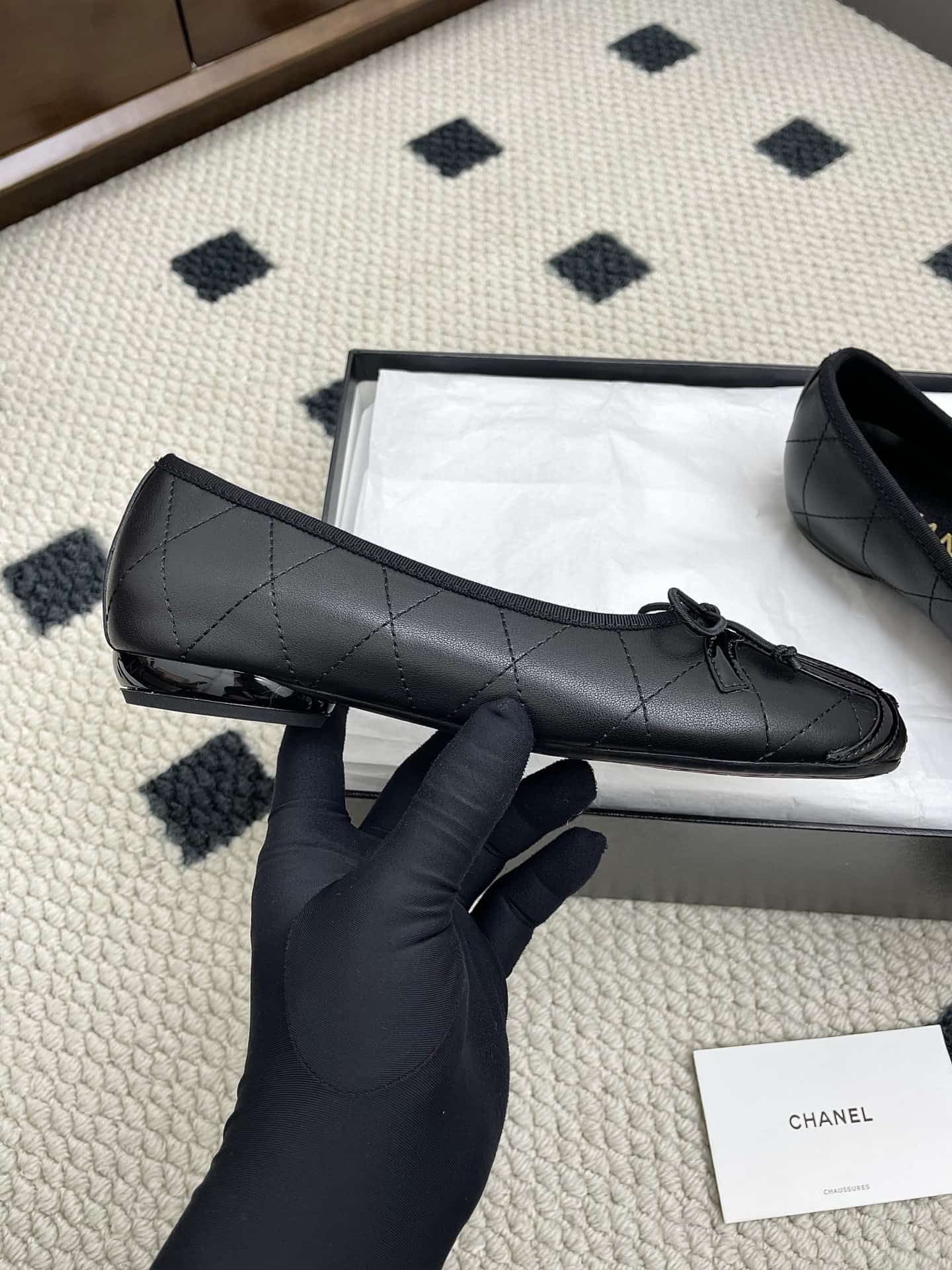 Chanel Pony Hair Patent Cap Toe Ballet Flats shoes Women