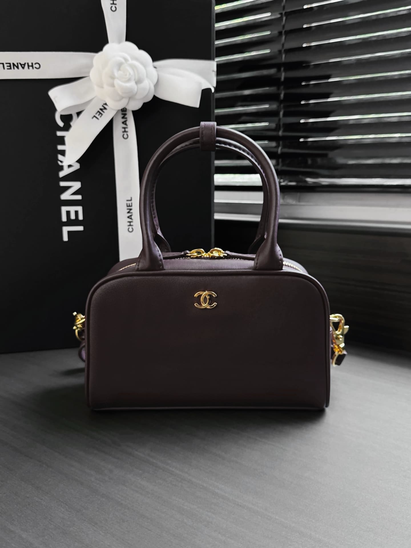 Chanel Mini Bowling Bag Calfskin & Gold-Tone Metal Coffee AP5528 A