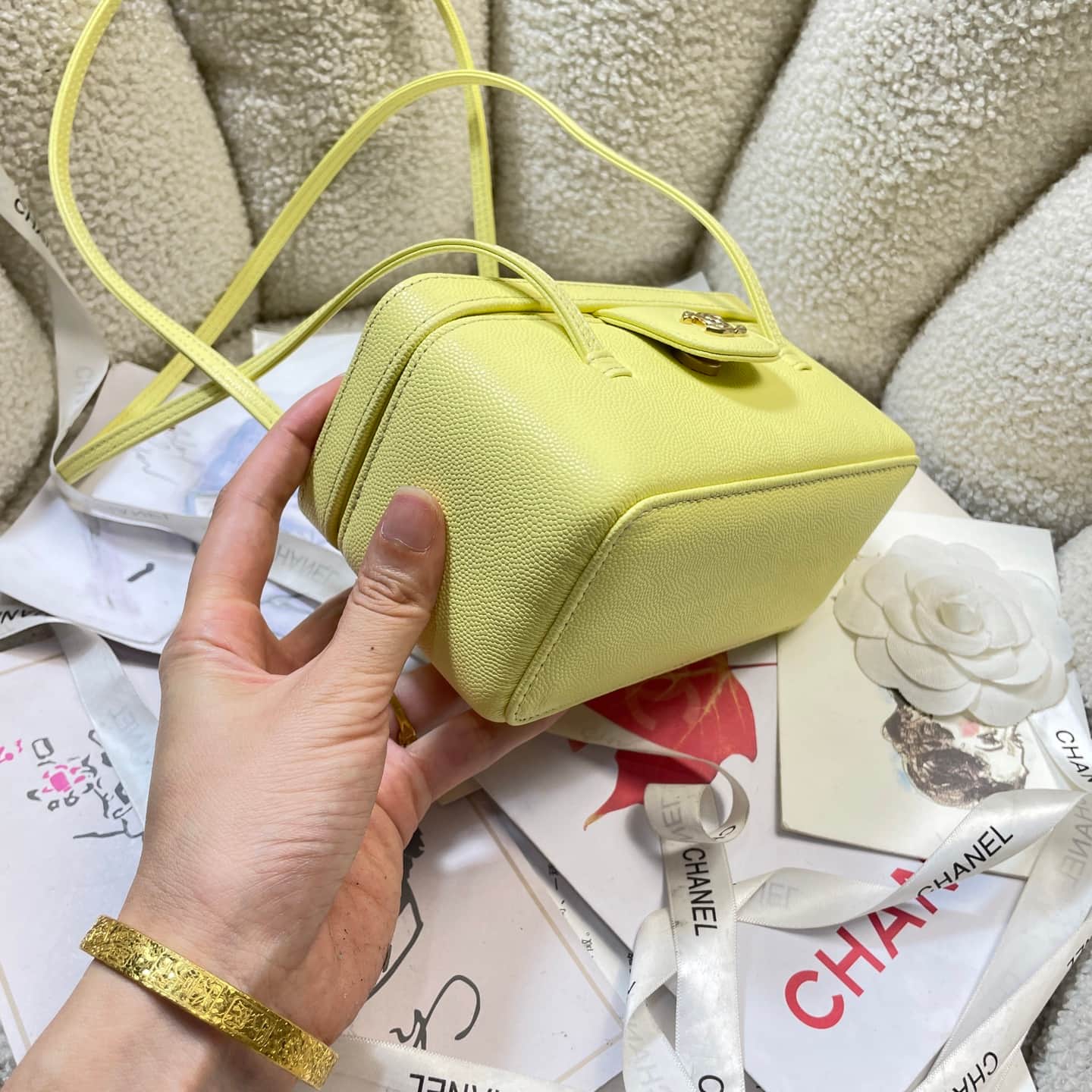 Chanel Long Vanity with Leather Strap Grained Shiny Calfskin & Gold-Tone Metal Yellow AP5067 A