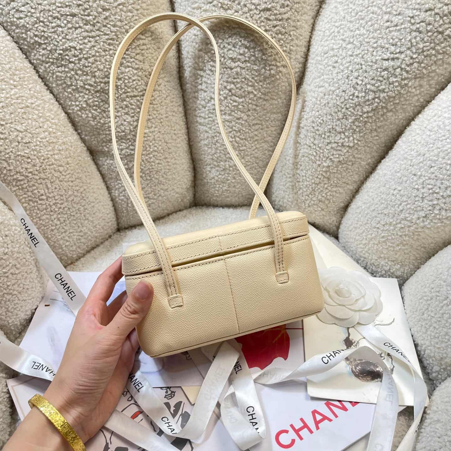 Chanel Long Vanity with Leather Strap Grained Shiny Calfskin & Gold-Tone Metal Beige AP5067 A