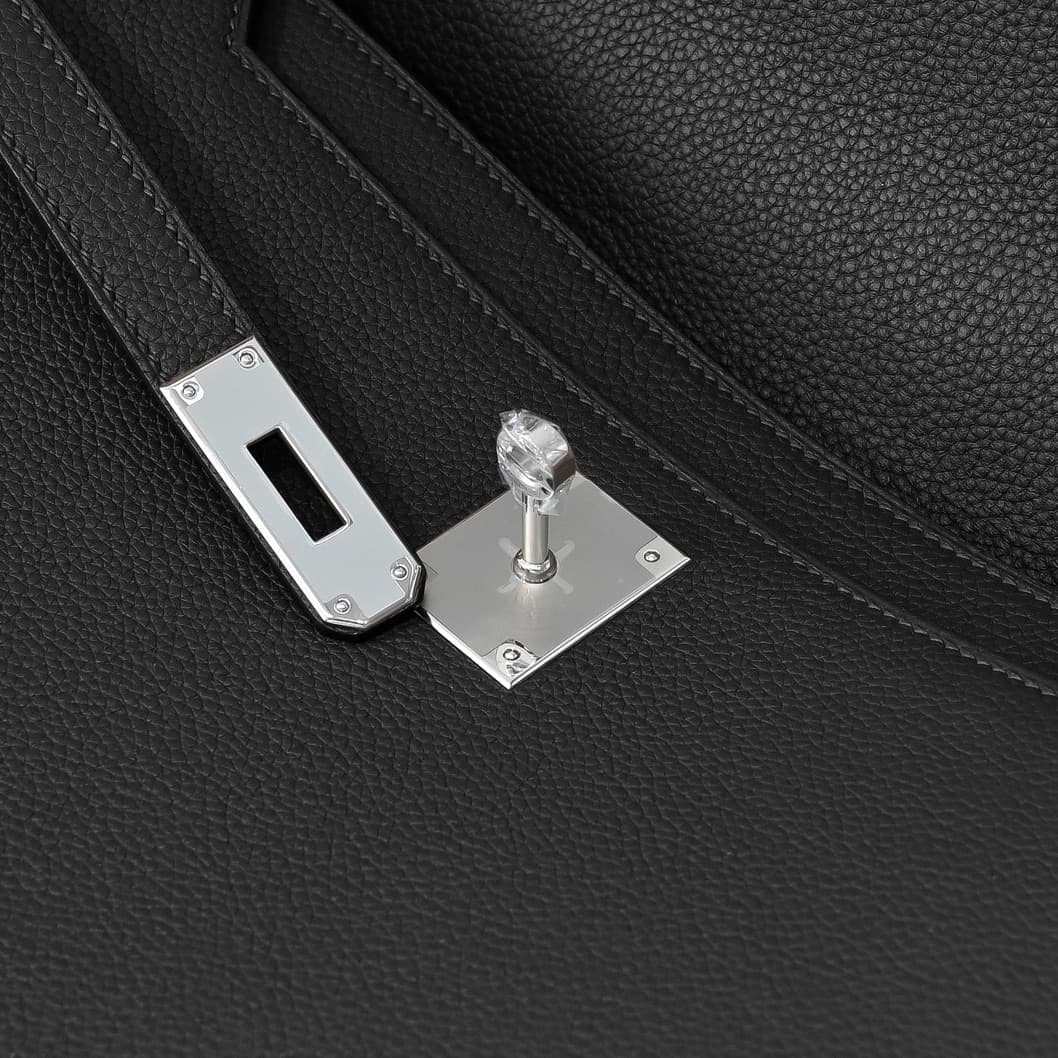Hermes Kelly depeches Togo 36 briefcase In Black Silver Metal CalfskIn WAX High