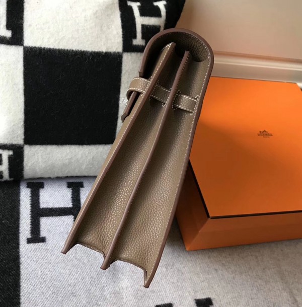 Hermes Kelly Depeche 38 Briefcase In Etoupe Calfskin WAX High