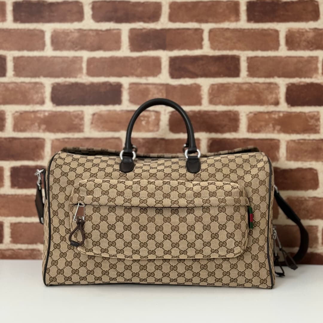 Gucci GG canvas medium duffle bag in beige and dark brown 802095 High