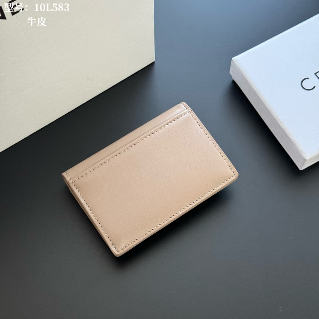 Celine Triomphe Flap Card Holder in shiny Beige calfskin High