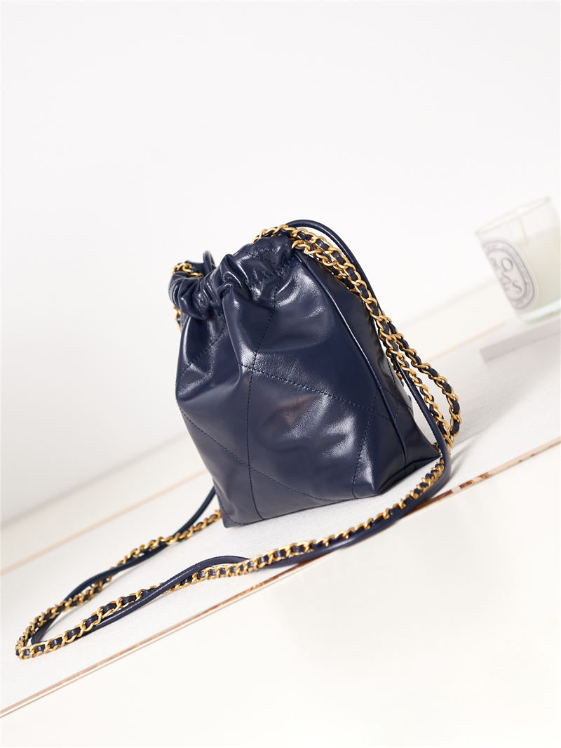 Chanel 22 MINI HANDBAG Shiny Calfskin Navy & Gold-Tone Metal AS3980 A