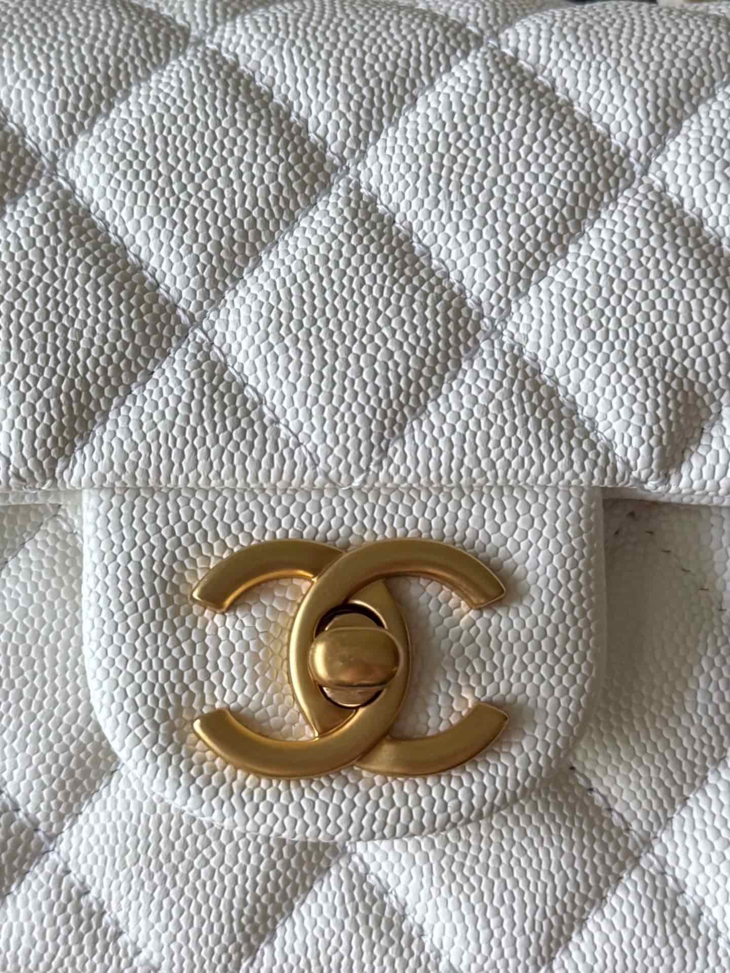 Chanel Mini Flap Bag with Top Handle Grained Shiny Calfskin & Gold-Tone Metal White AS5701 TOP