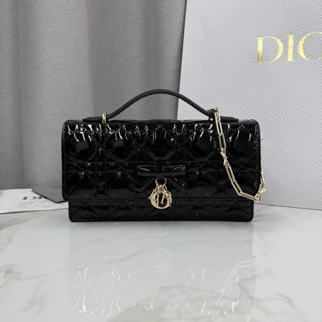 My Dior Mini Bag Black Patent Cannage Lambskin With Leather Bow High