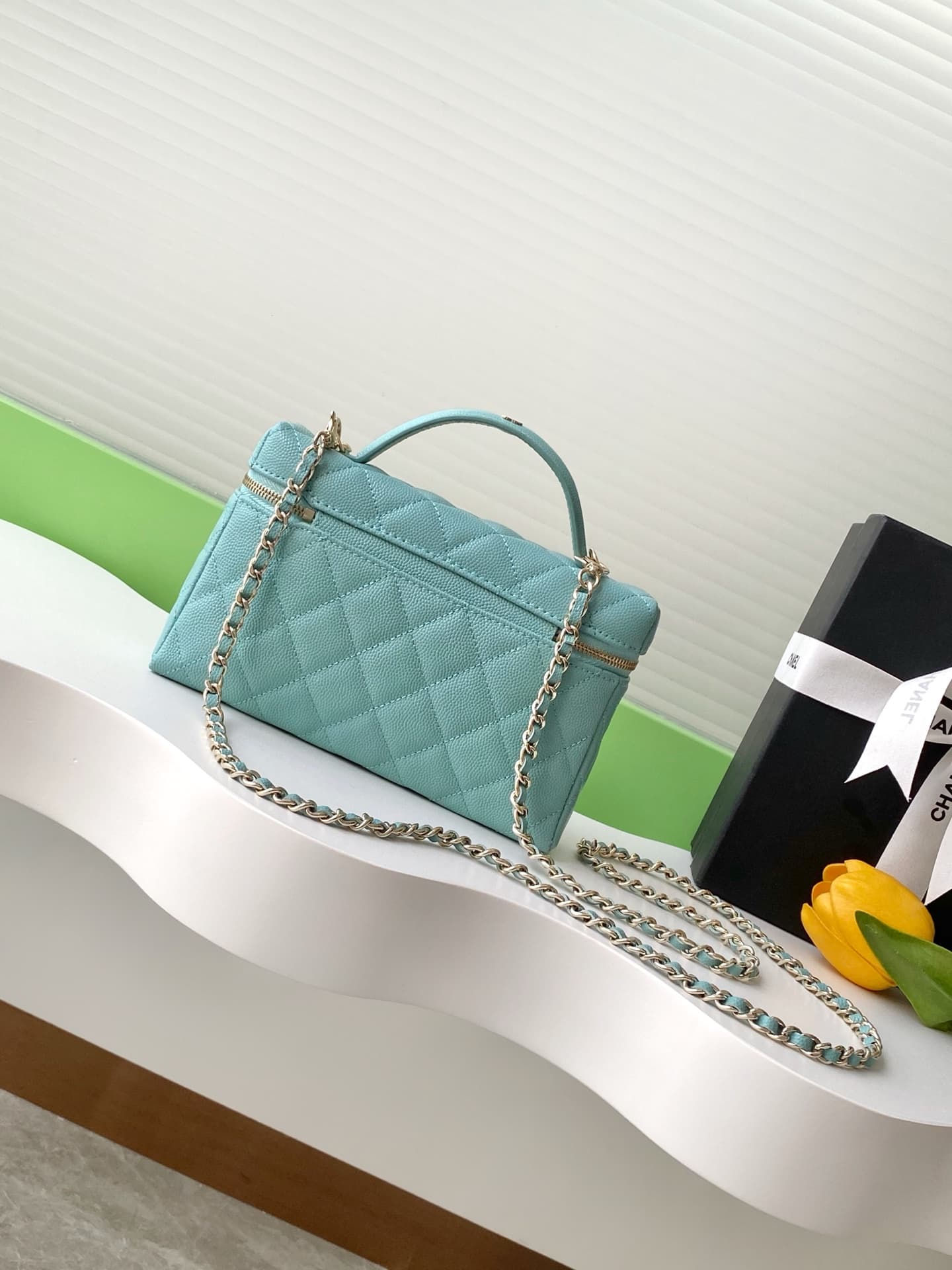 Chanel VANITY WITH CHAIN AP4407 Grained Calfskin & Gold-Tone Metal Blue High