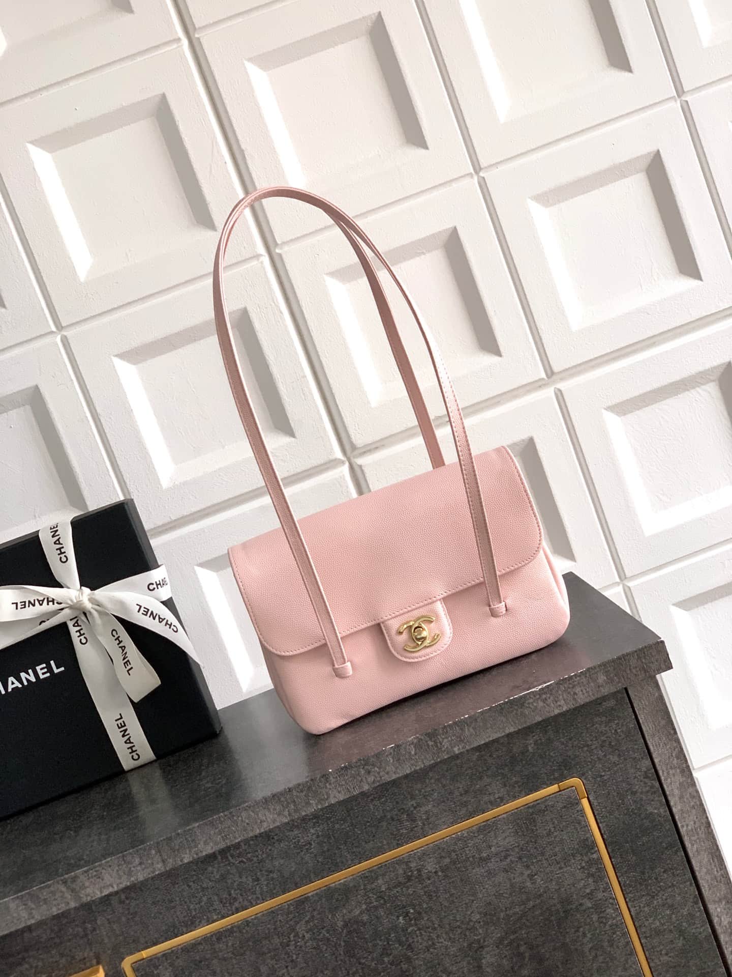 Chanel Clutch with Leather Strap Grained Shiny Calfskin & Gold-Tone Metal Pink  5809 High