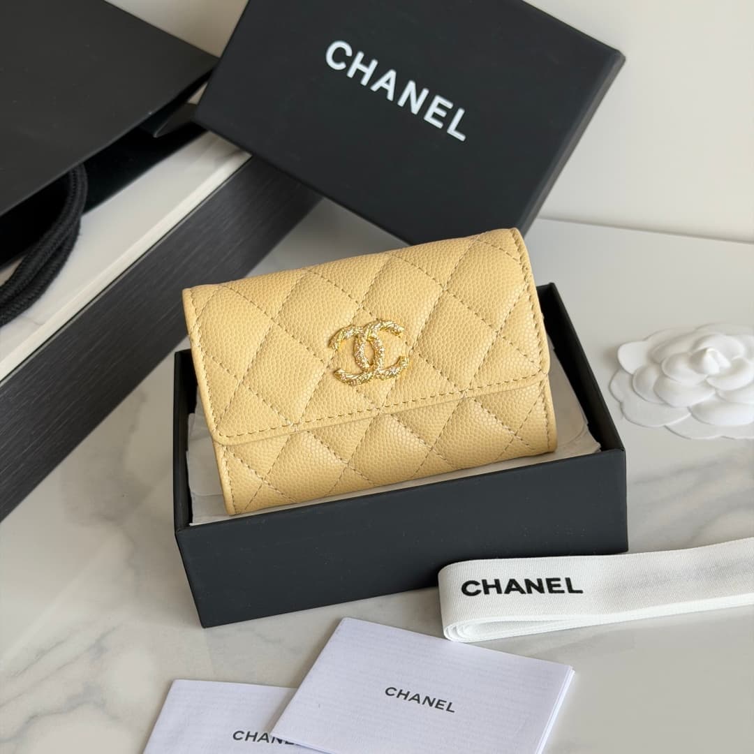 Chanel Card Holder Shiny Grained Calfskin Strass & Gold-Tone Metal AP5079 High
