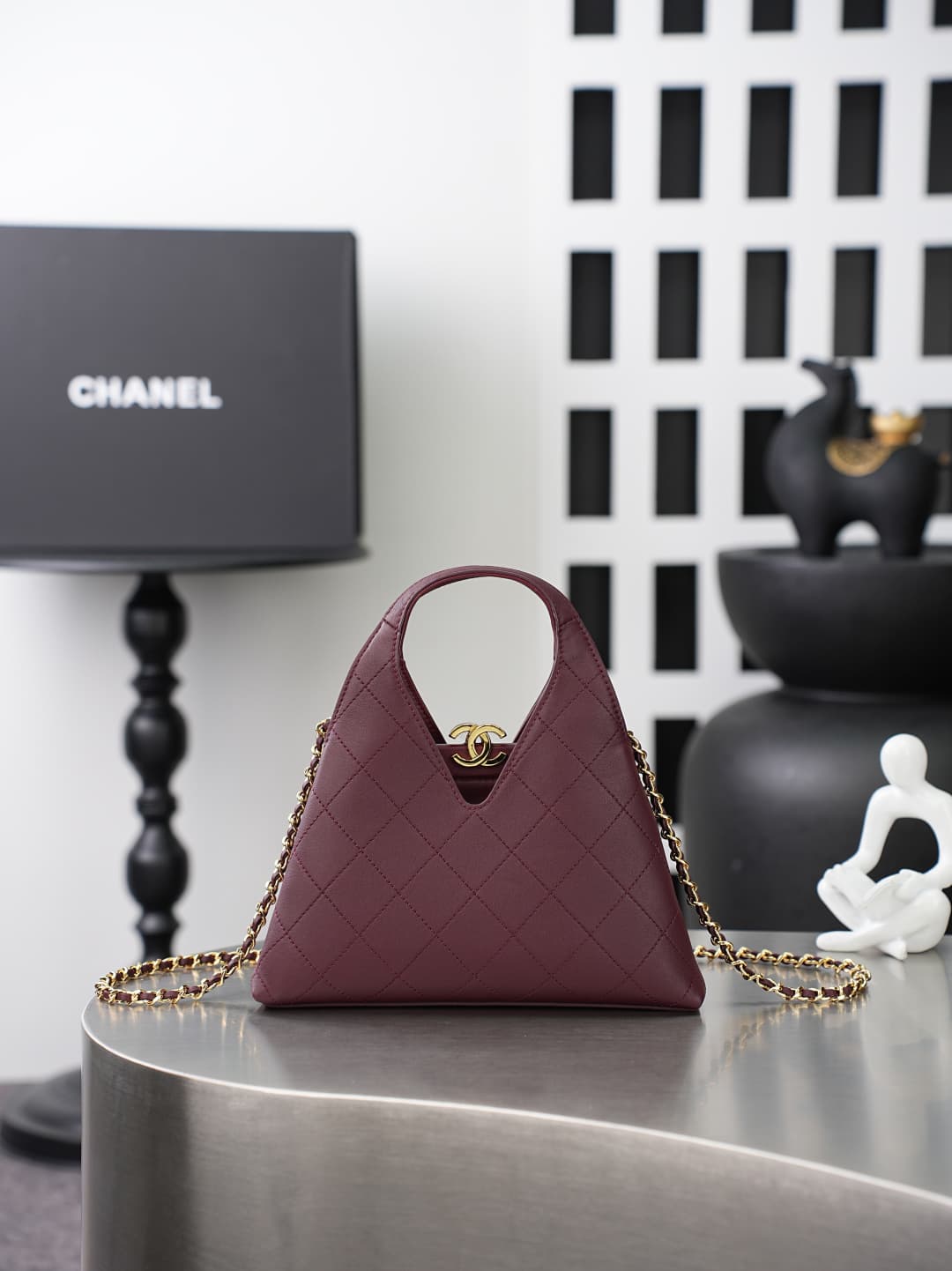 Chanel Shopping Bag Lambskin & Gold-Tone Metal Burgundy AS6392 A