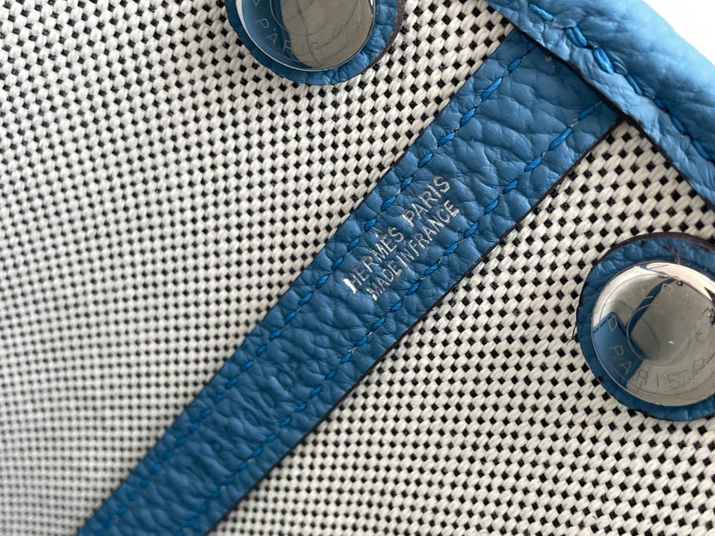 Hermes Garden Party 23 bag in Blue Zanzibar Togo Leather With Canvas WAX High