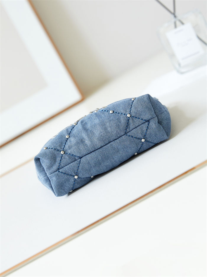 Chanel 22 MINI HANDBAG Washed Denim & Silver-Tone Metal Blue AS3980 A