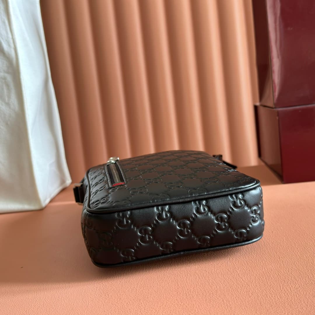 Gucci GG Emblem small crossbody bag Black embossed GG smooth leather 850238 High