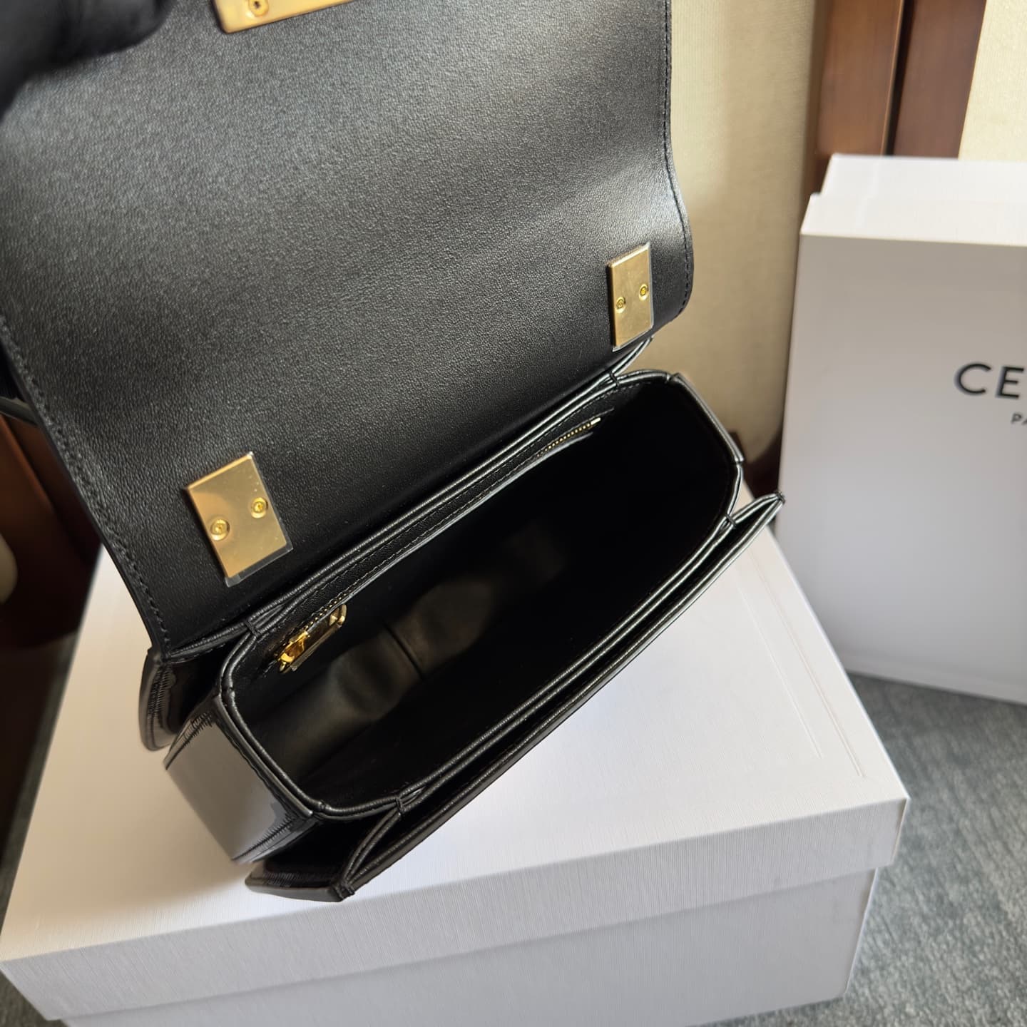 Celine Teen Garance Shoulder Bag in Black Patent Calfskin High