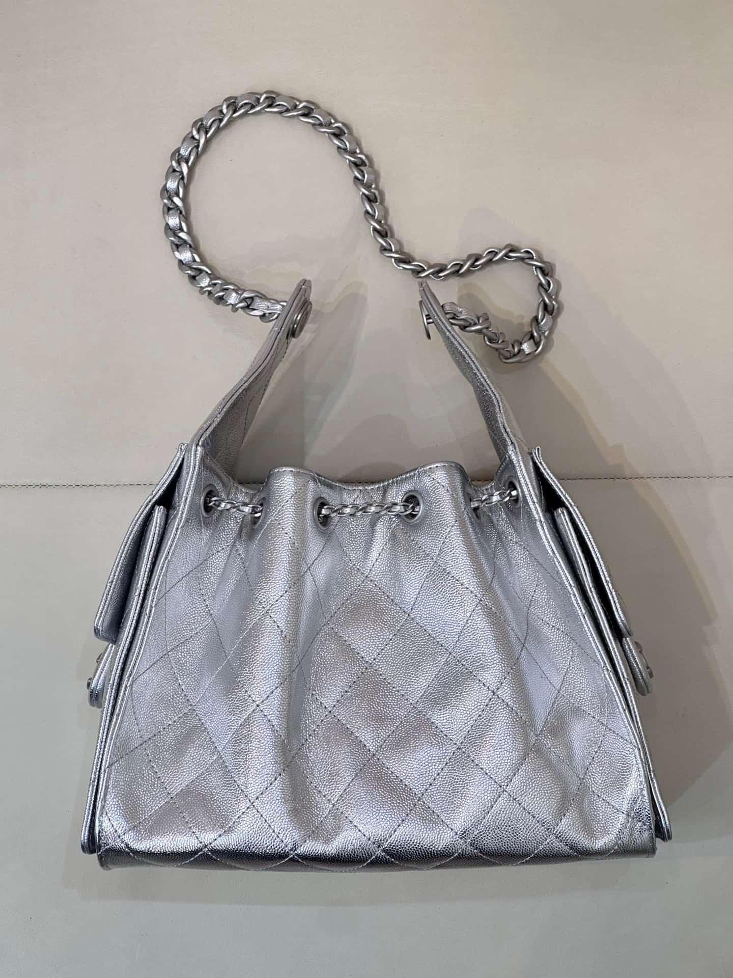 Chanel 25 Small Hobo handbag AS5293 Grained Calfskin & Silver-tone Metal Silver TOP