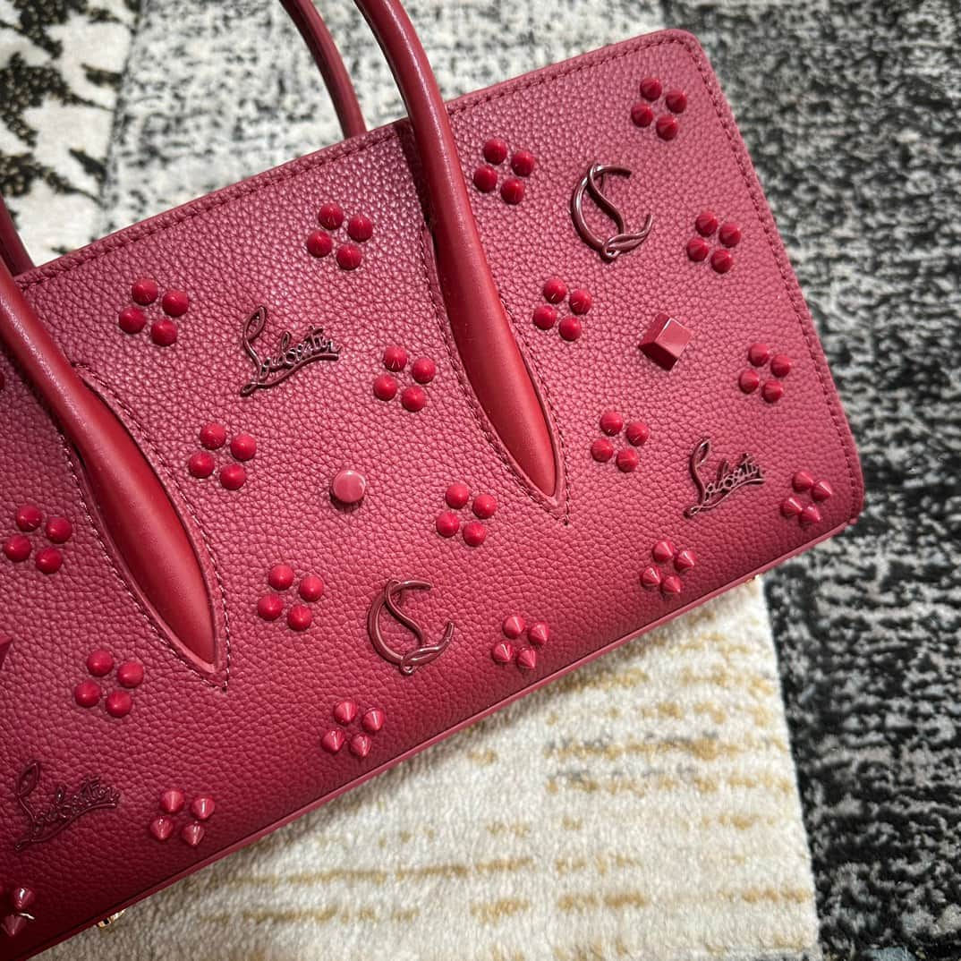 Christian Louboutin Paloma leather tote bag in red with spikes &studs High