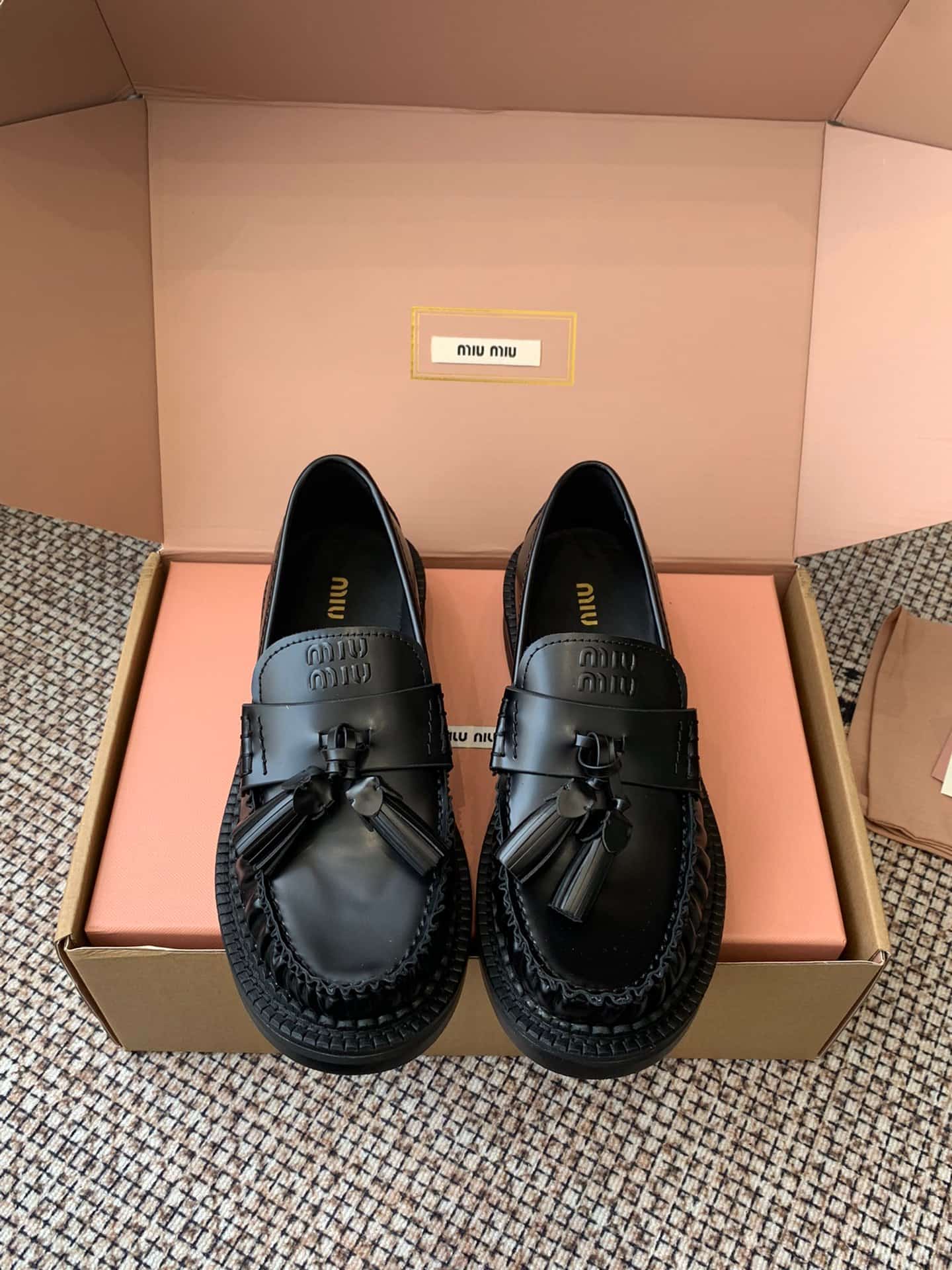 Miu Miu Tassel Loafers In Polished Leather Women