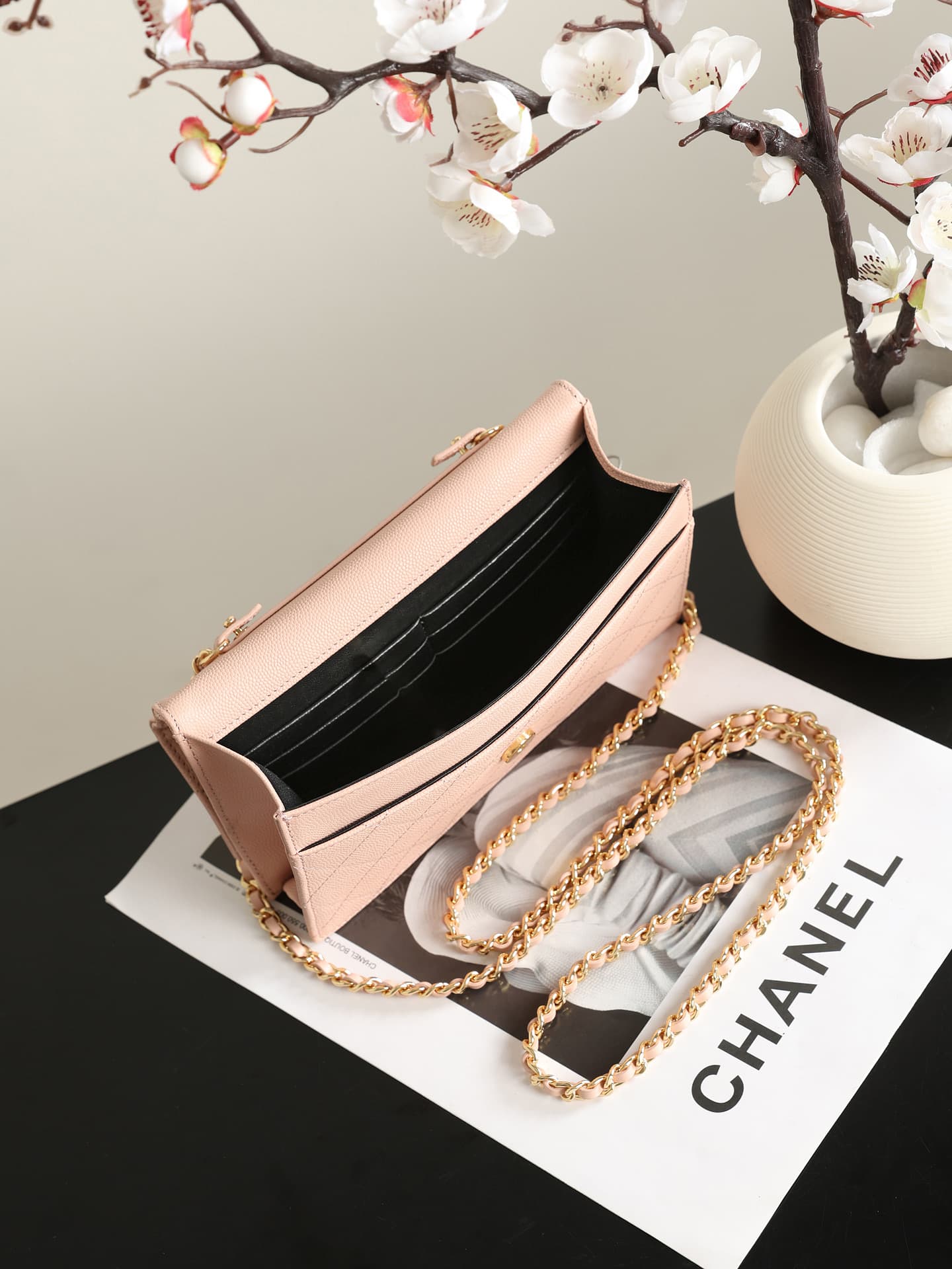 Chanel Wallet on Chain Shiny Grained Calfskin Lambskin & Gold-Tone Metal Pink AP5455 A