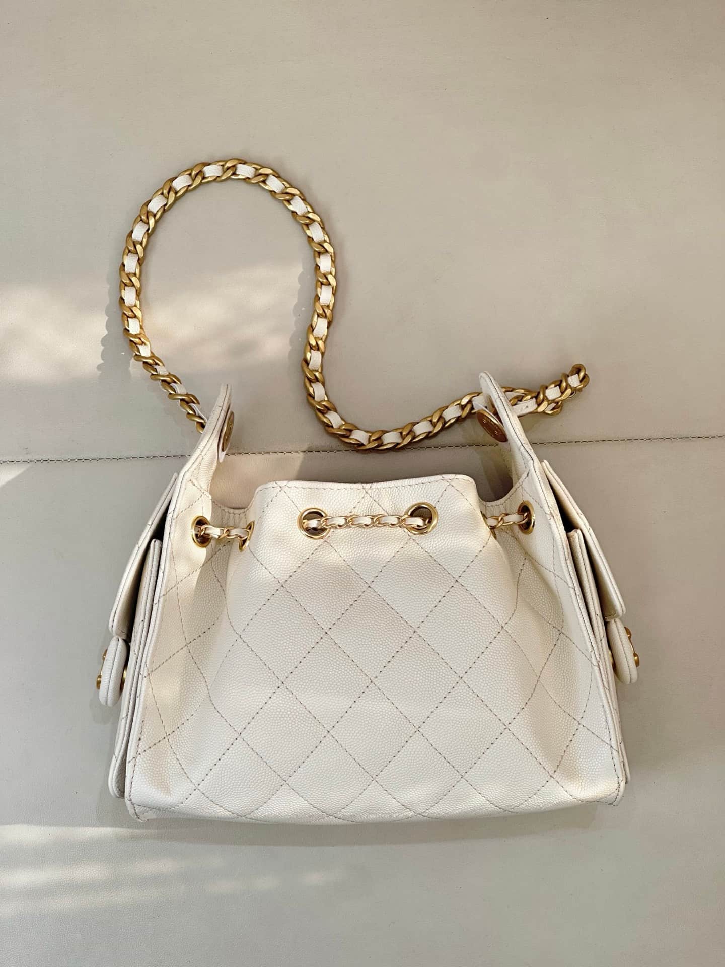 CHANEL 25 Mini Handbag AS5631 Grained Calfskin & Gold-tone Metal Cream TOP