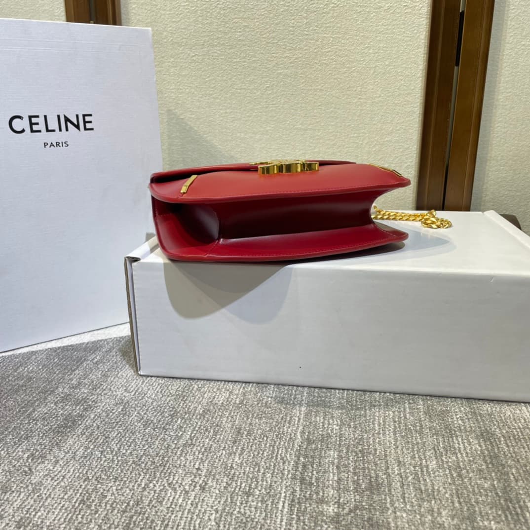 Celine Triomphe Saddle Bag in Red Shiny Calfskin High