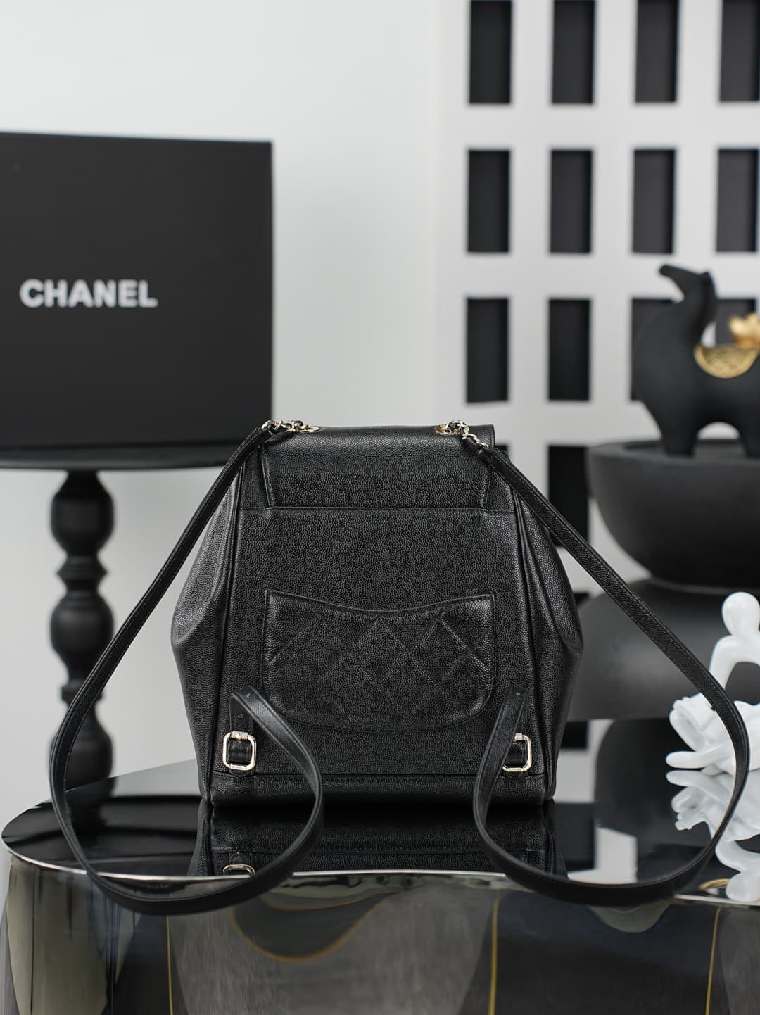 Chanel Small Business Affinity Duma Backpack Grained Calfskin&Gold-Tone Metal Black AS3531 A
