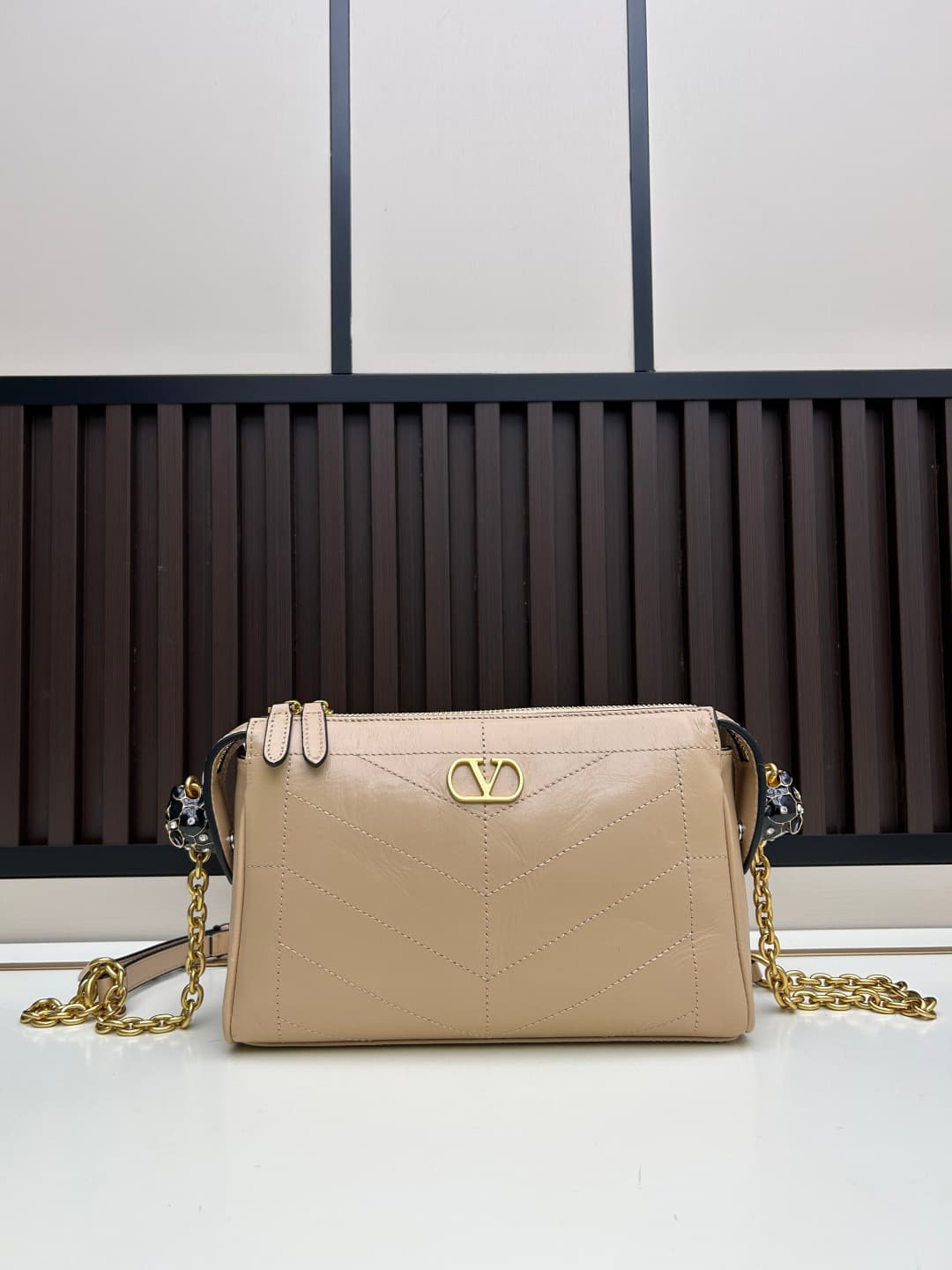 Valentino VLogo Garavani Panthea Shoulder Bag Beige Leather Mid