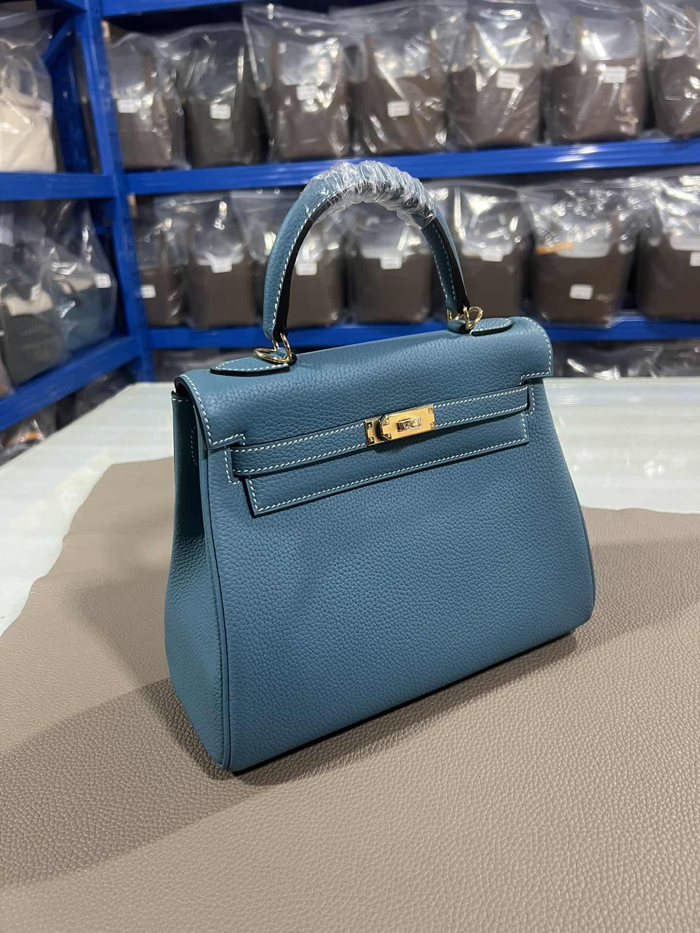 Hermes Kelly 25/28/32cm Retourne Bag Togo Leather In Denim Fonce WAX High