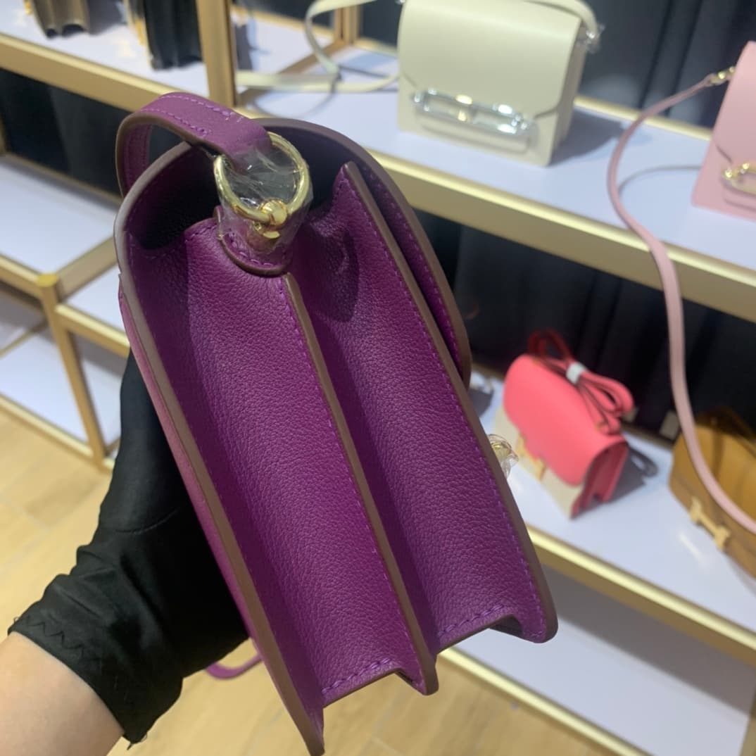Hermes Roulis wallet in Anemone Calfskin Etoupe WAX Gold/Silver-Metal High