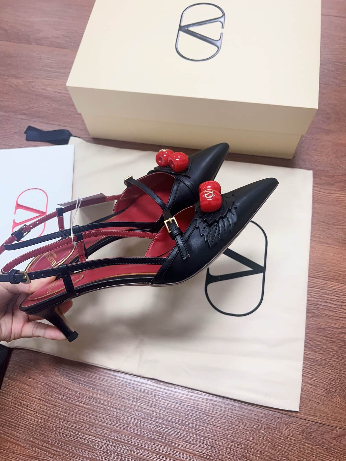 Valentino Garavani Leather Cherryfic Slingback Pumps