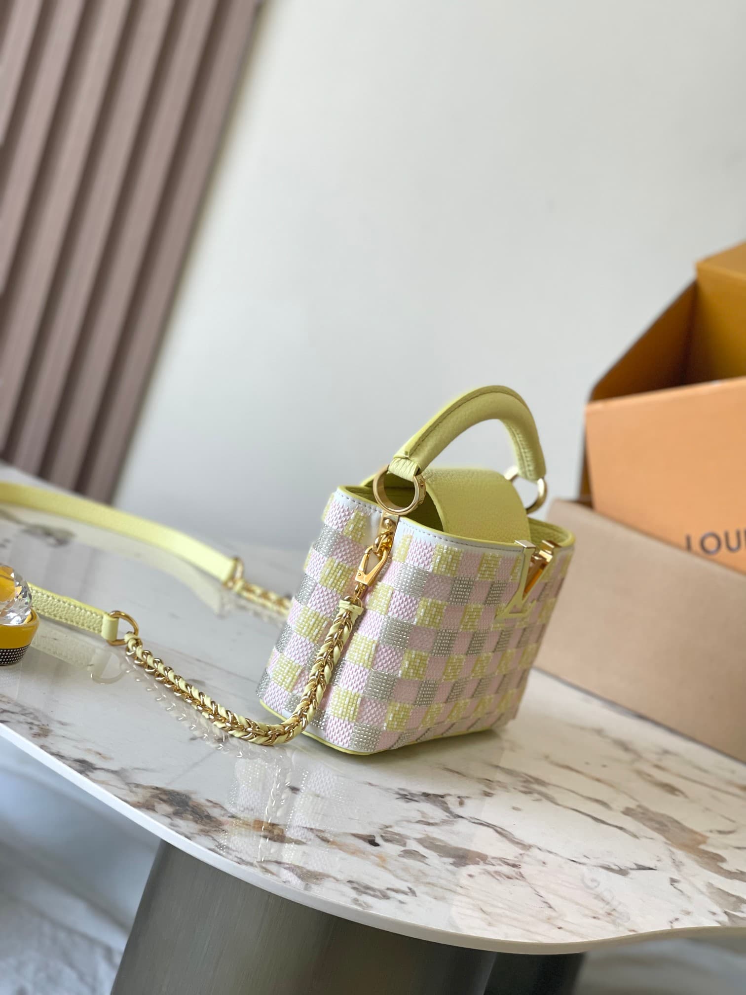 Louis Vuitton Capucines Mini Smooth calfskin and beads M24809 Yellow/Pink Top